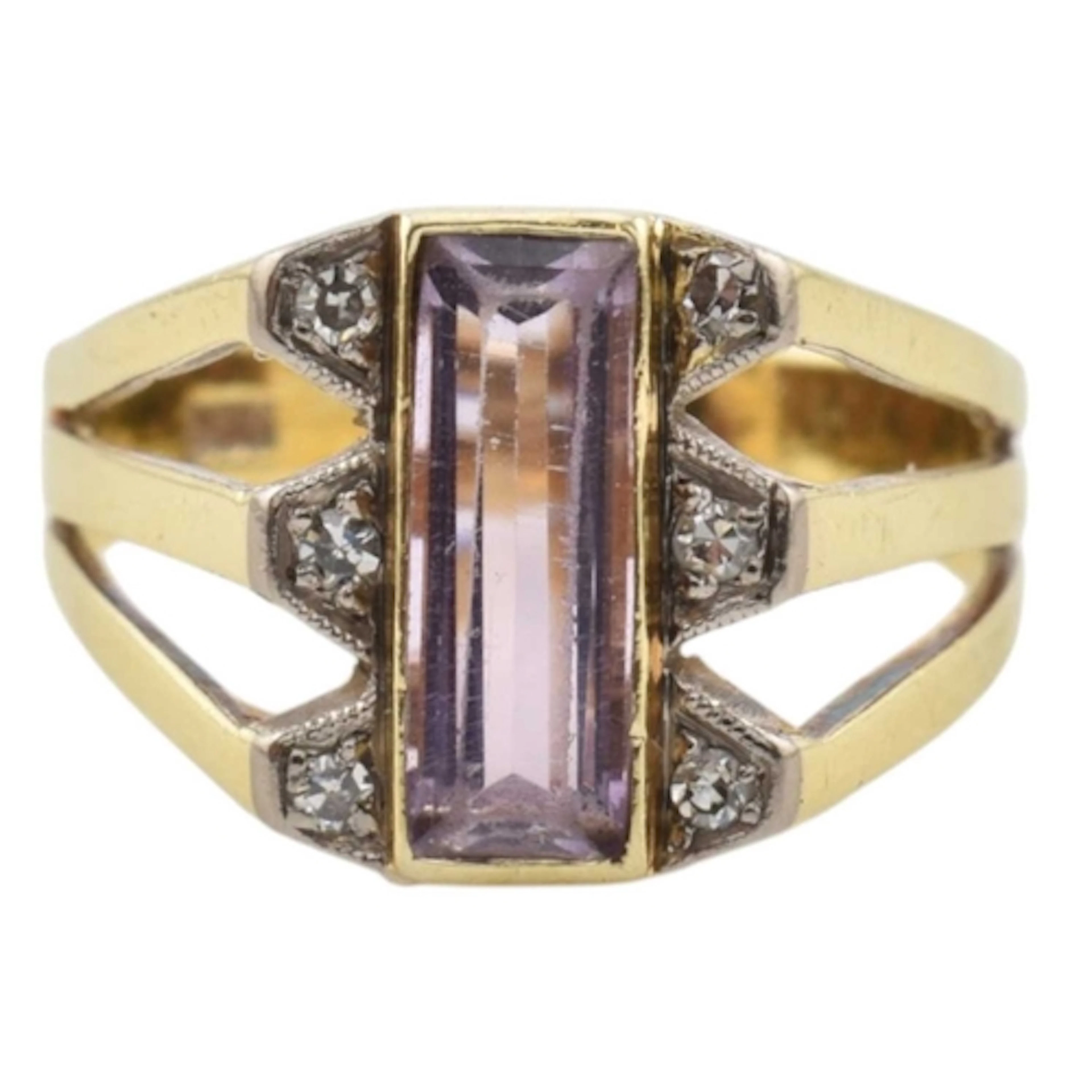 14ct gold amethyst and diamond ring. The ring set with a lar...