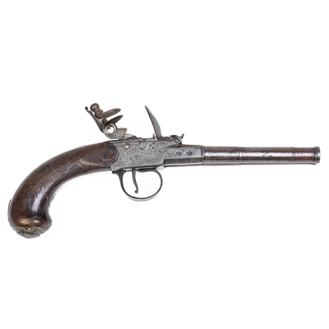 RARE PAIR OF 50 BORE DOUBLE BARREL FLINTLOCK PISTOLS BY HARP...