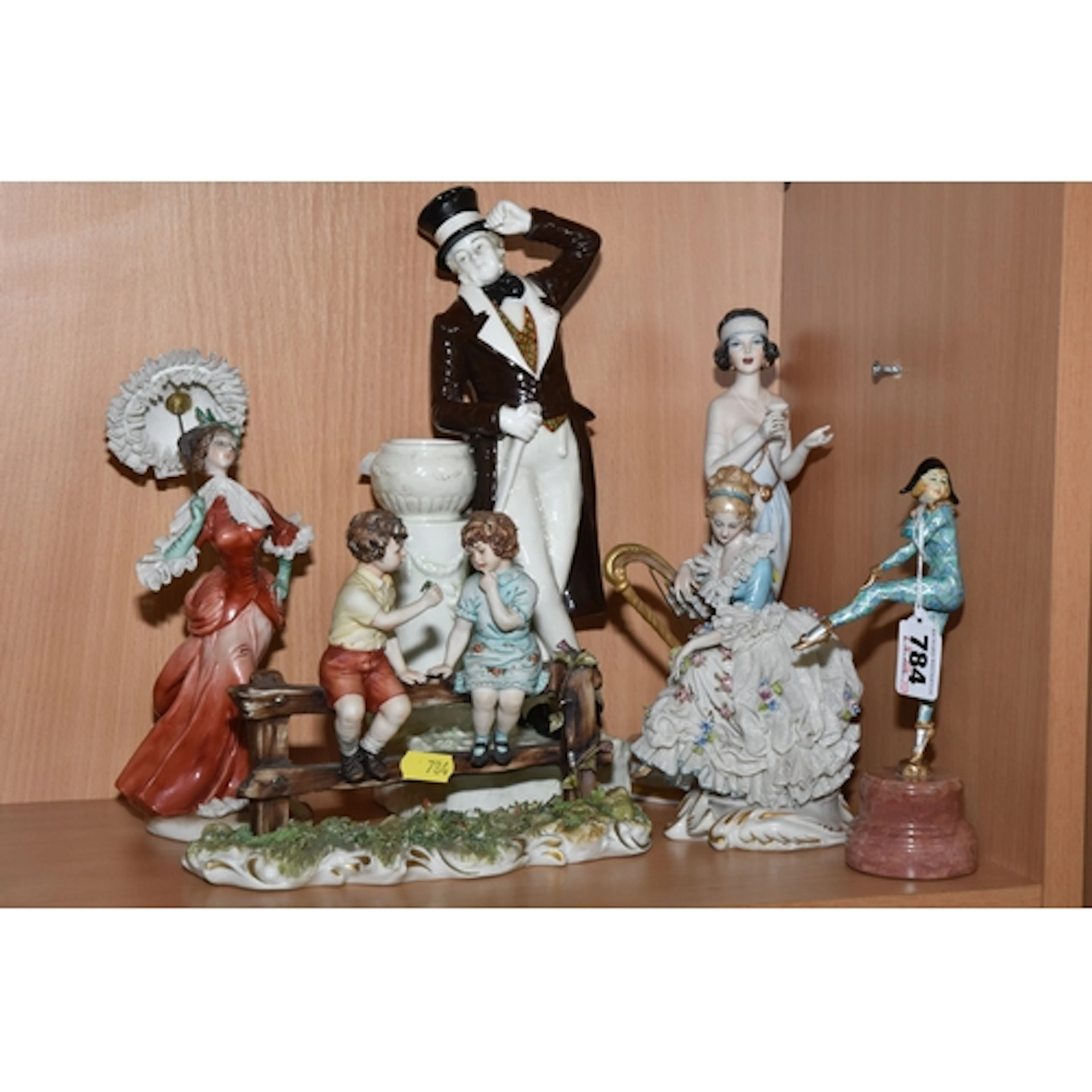A MIXED GROUP OF SIX DECORATIVE FIGURES AND FIGURE GROUPS, c...