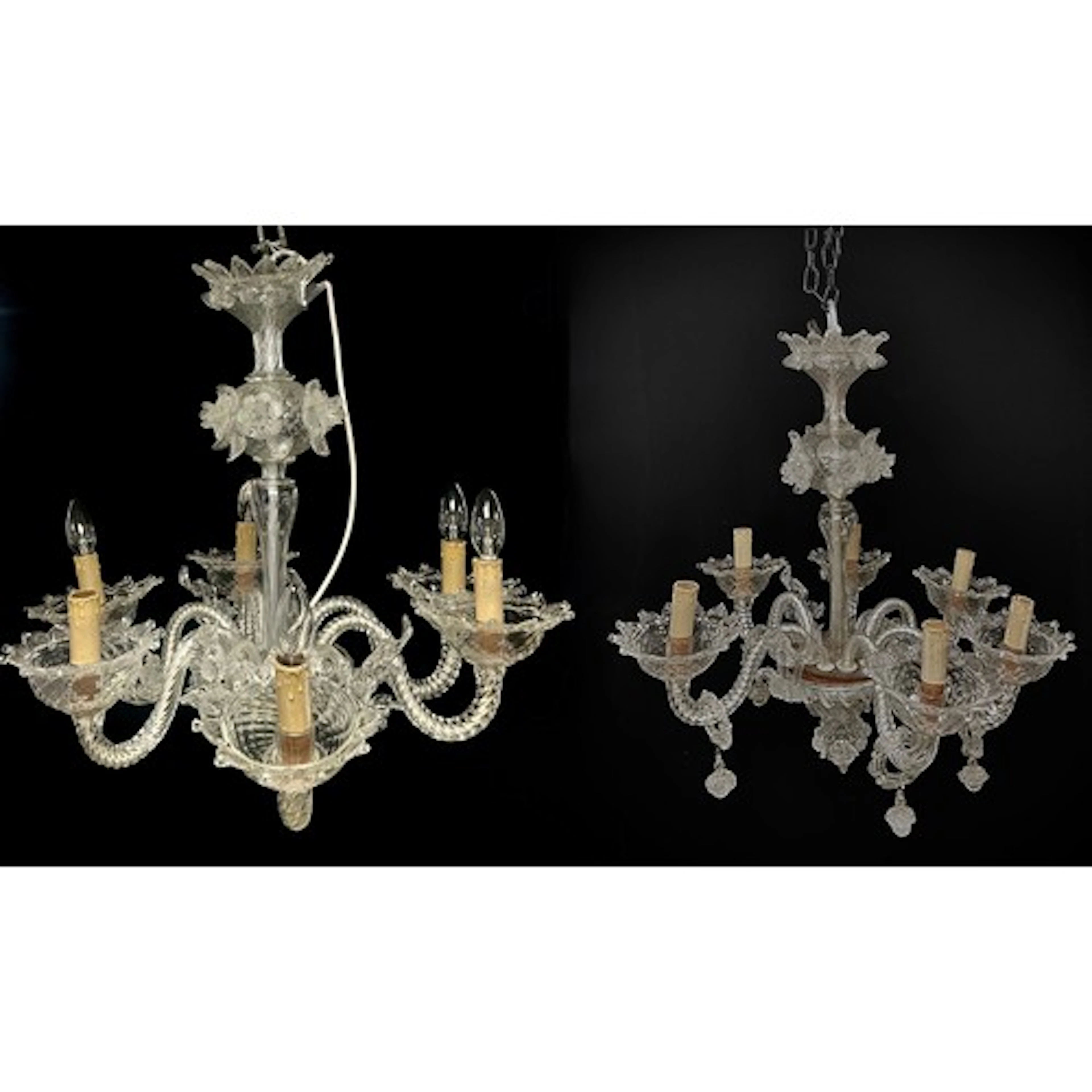 A similar pair of Murano Salviati six-branch glass electroli...