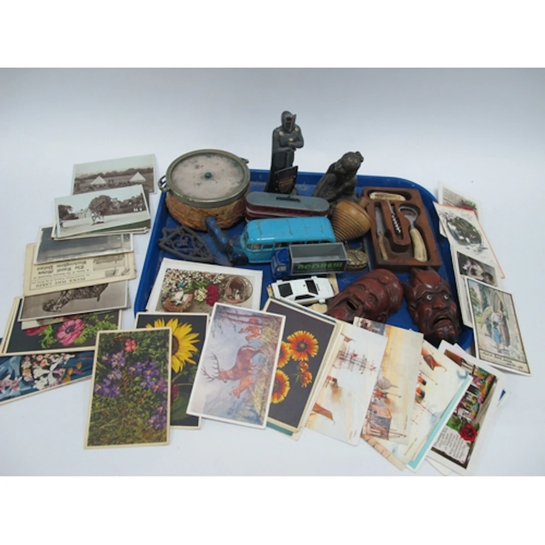 Postcards, Oriental masks, Corgi and other vehicles, Harry H...