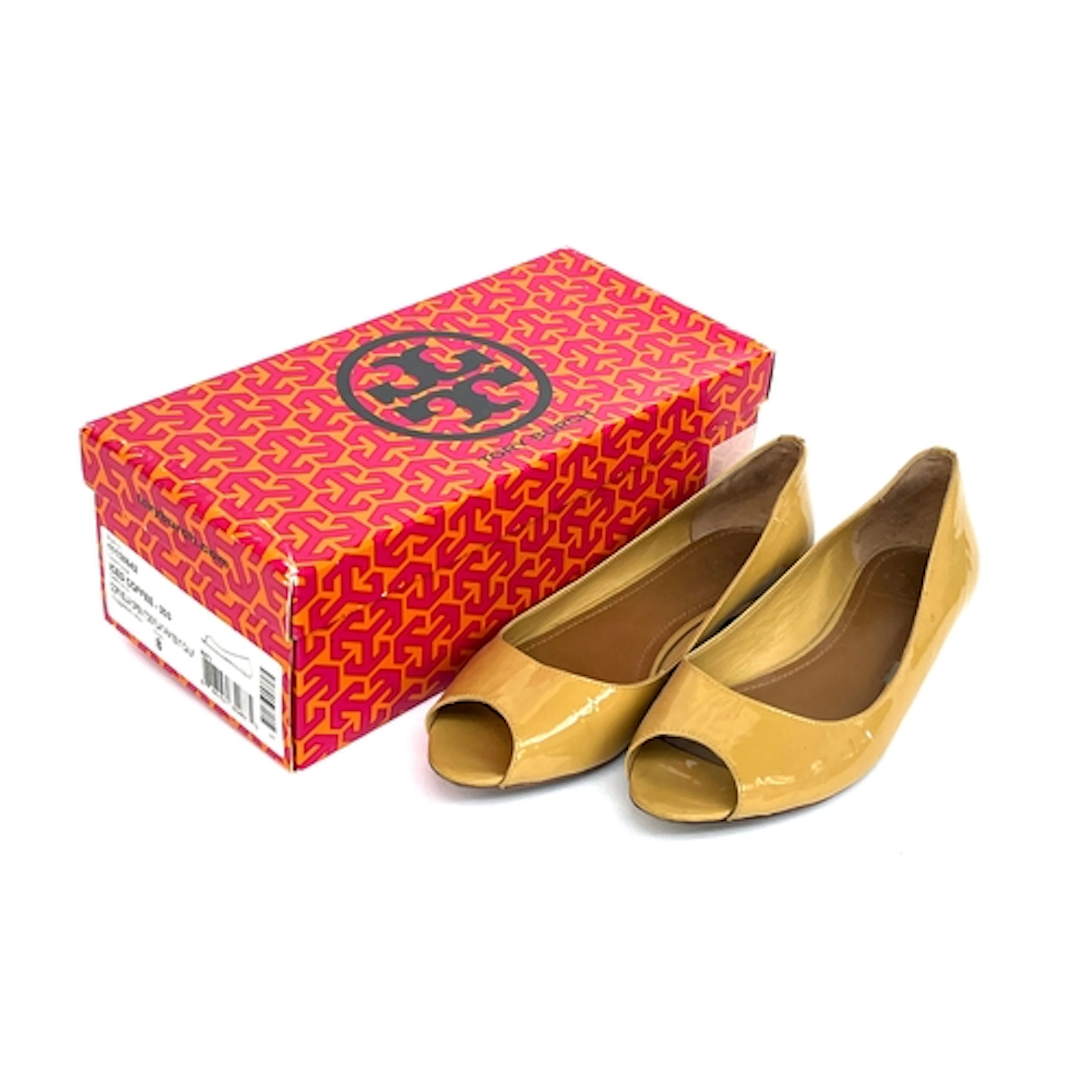 A pair of Tory Burch 'Cornelia' open toe flat patent calf sh...
