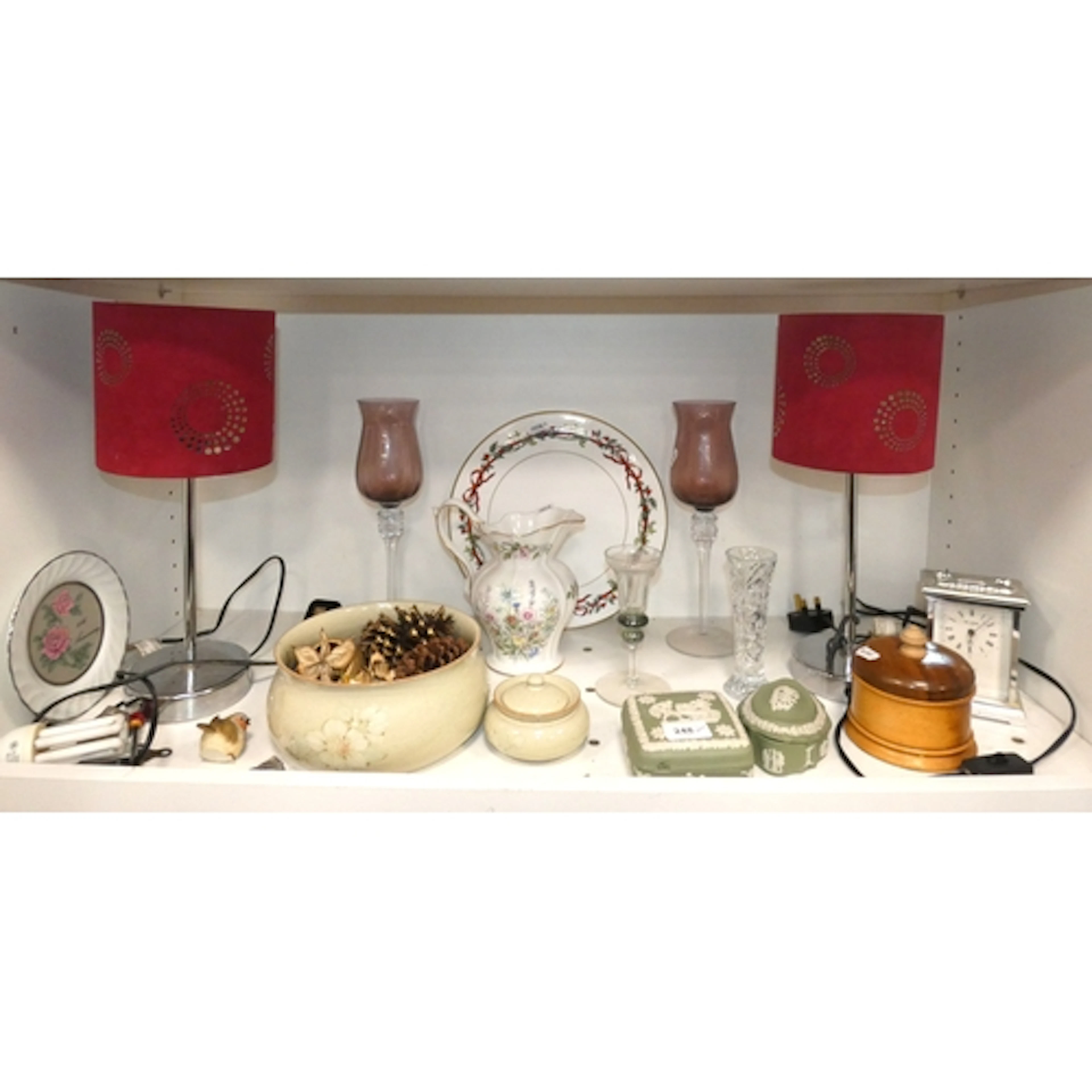 One shelve of porcelain and sundries, to include two spinach...