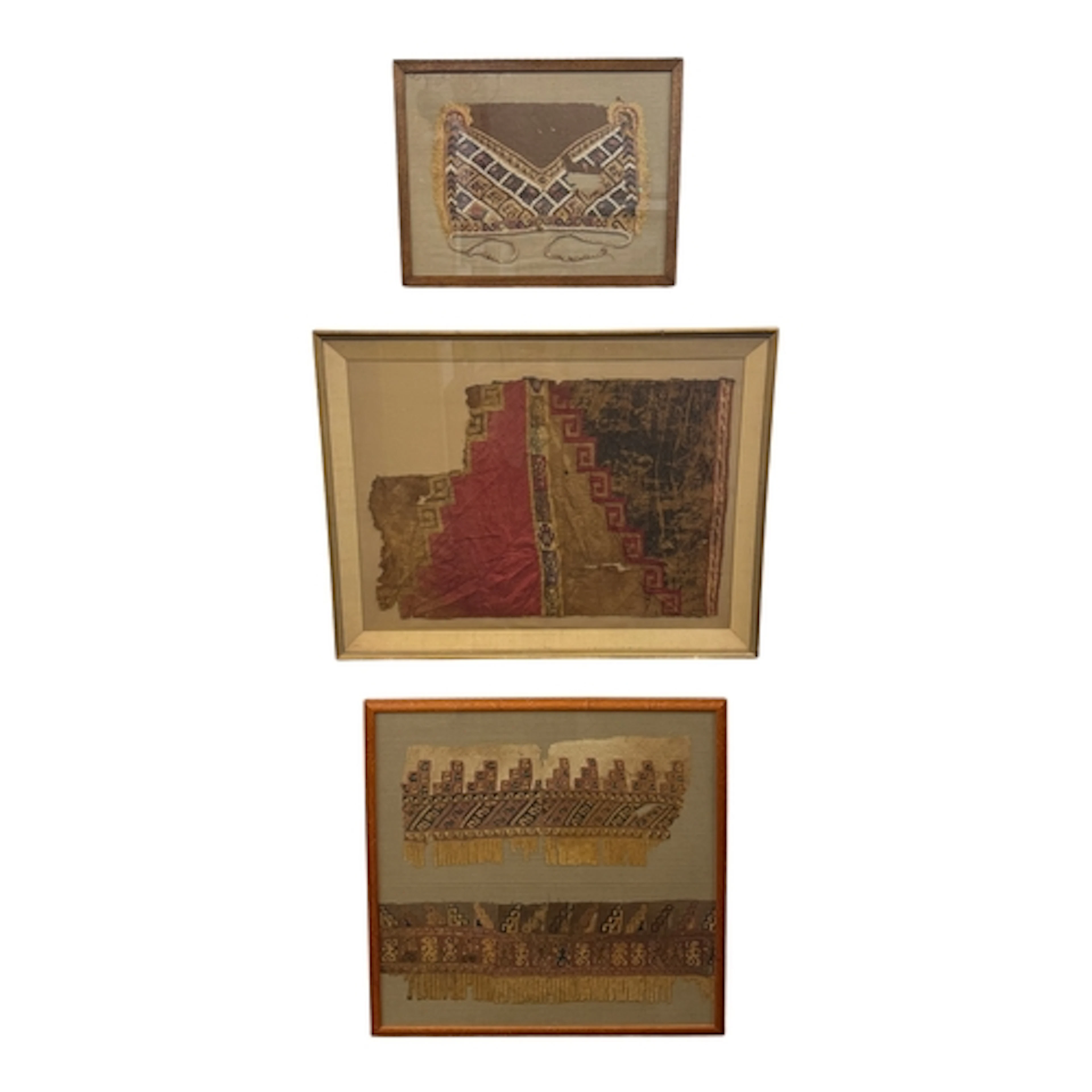 Three Pre-Columbian textile fragments, probably Mochica or ...