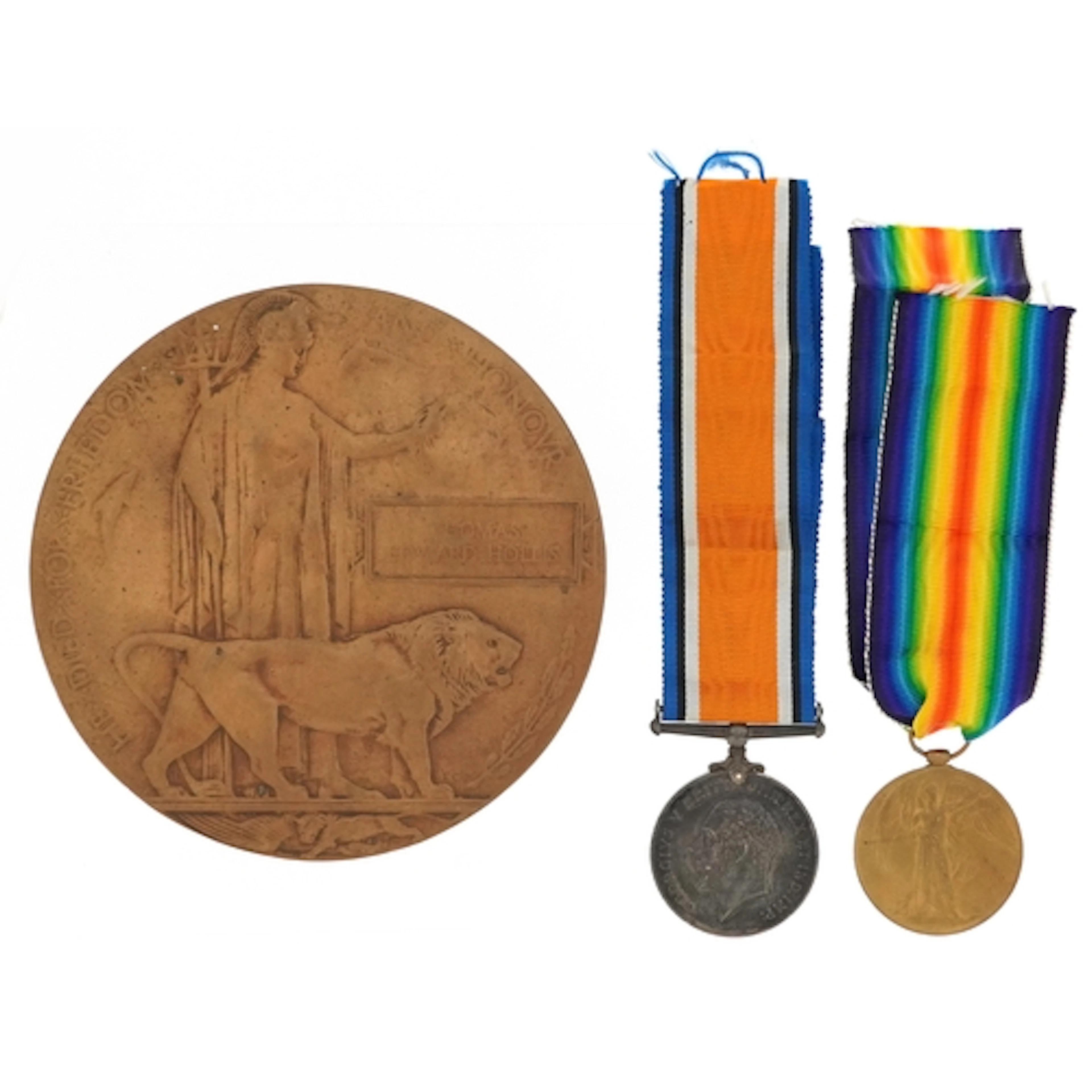 British military World War I medal pair and bronze death pla...