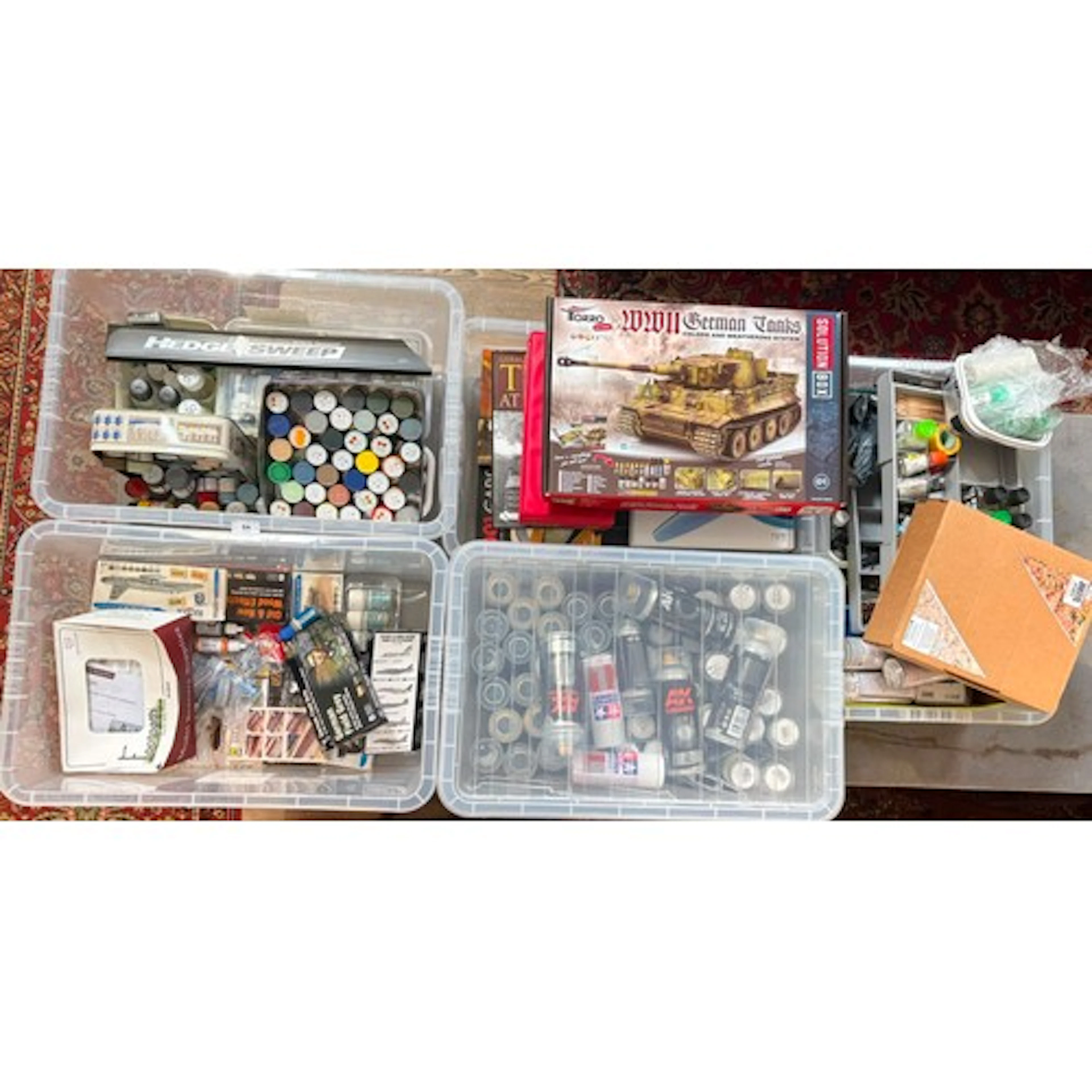 Four boxes of assorted model making items to include paint &...