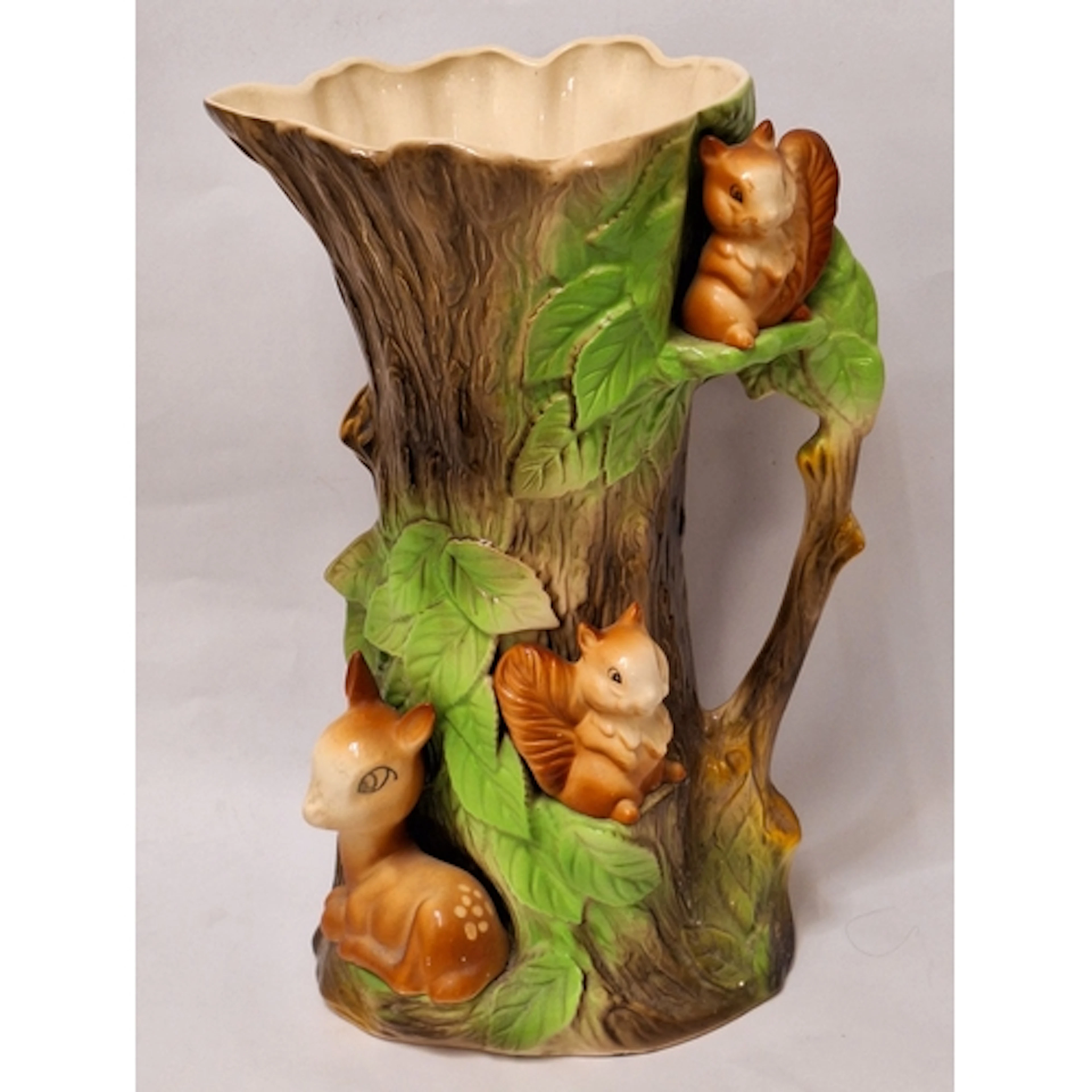 Large Vintage Eastgate Floral & Fauna Jug Vase, tree trunk w...