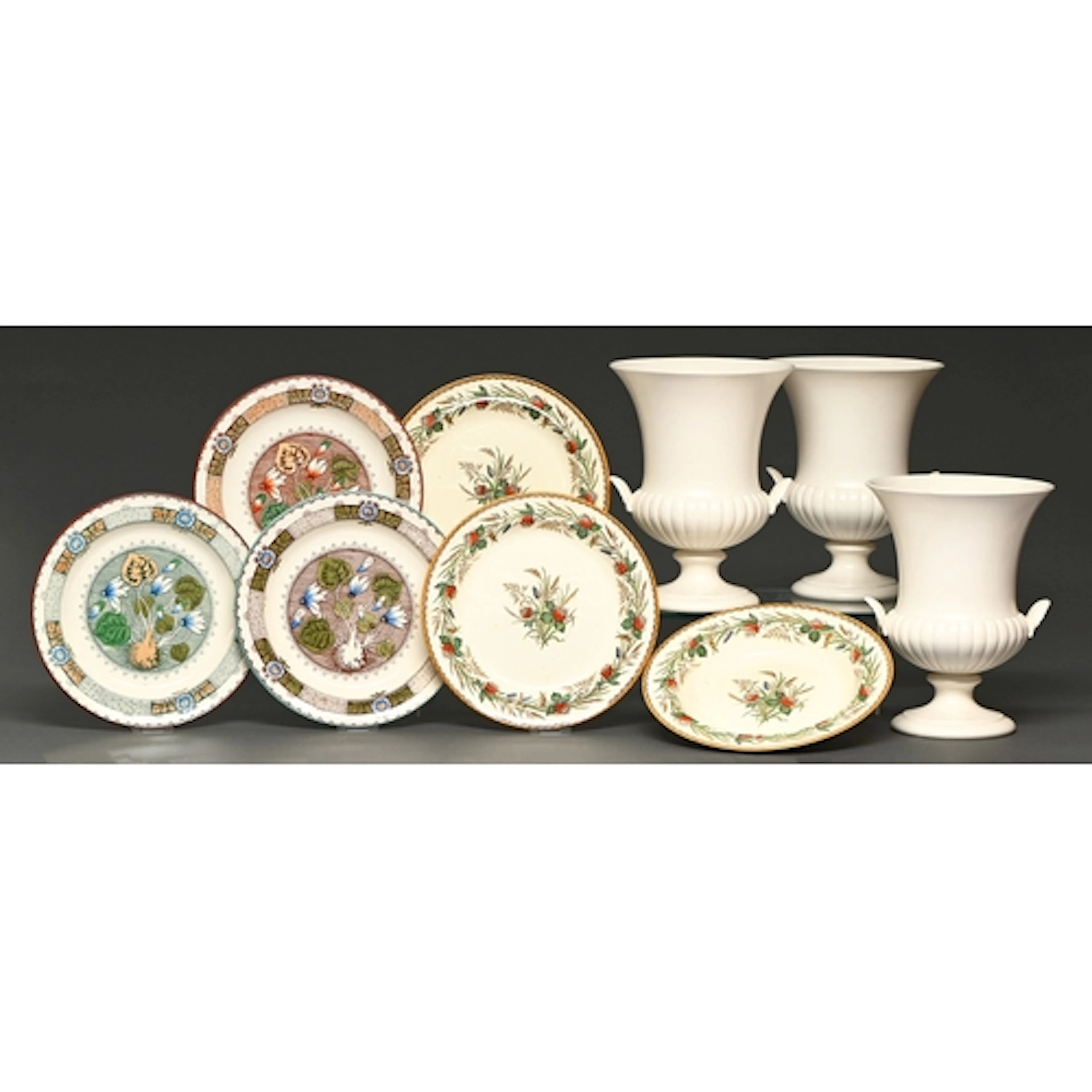 Two sets of three Wedgwood creamware Clover and A Dürer patt...