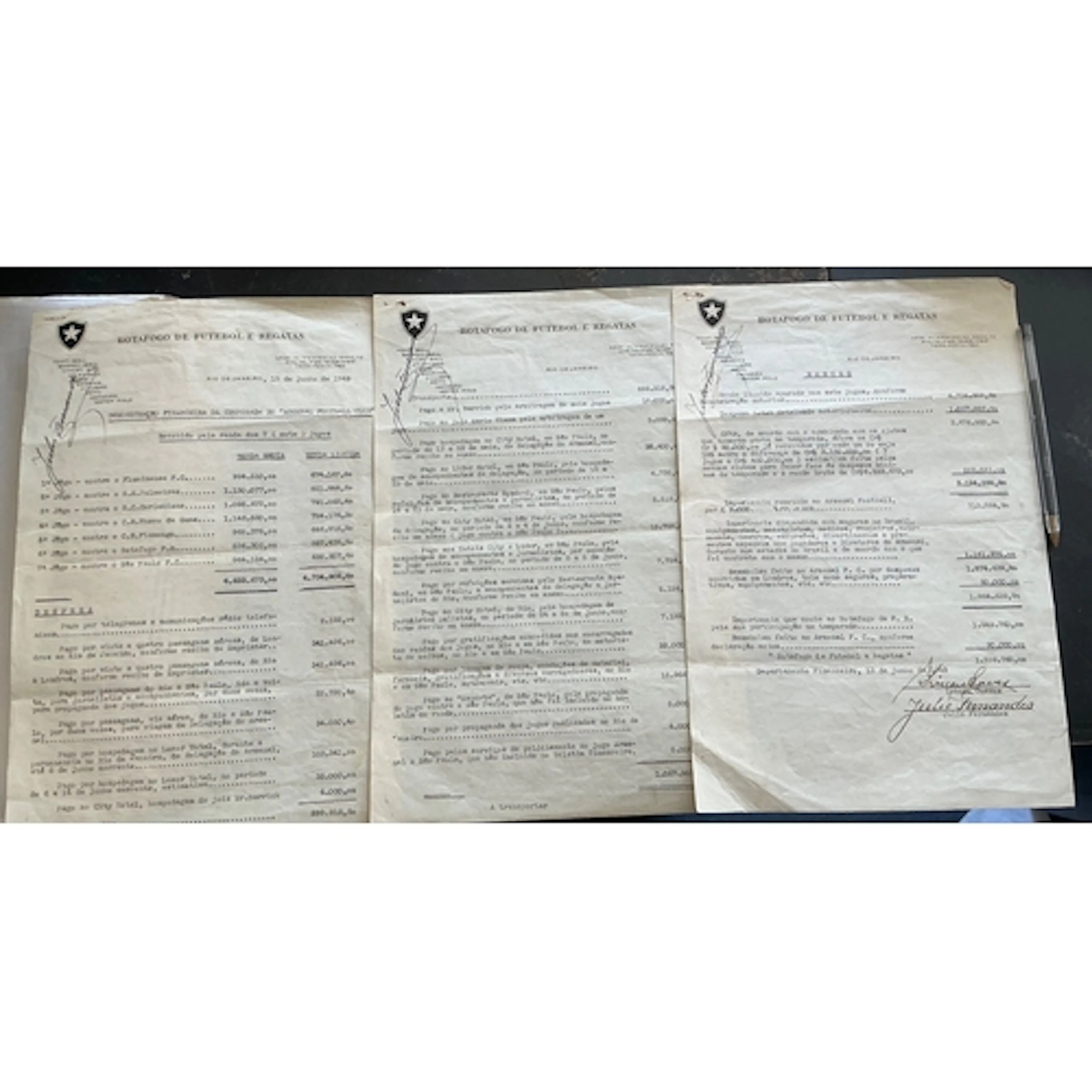 1949 Botafogo v Arsenal Football Memorabilia: Original state...