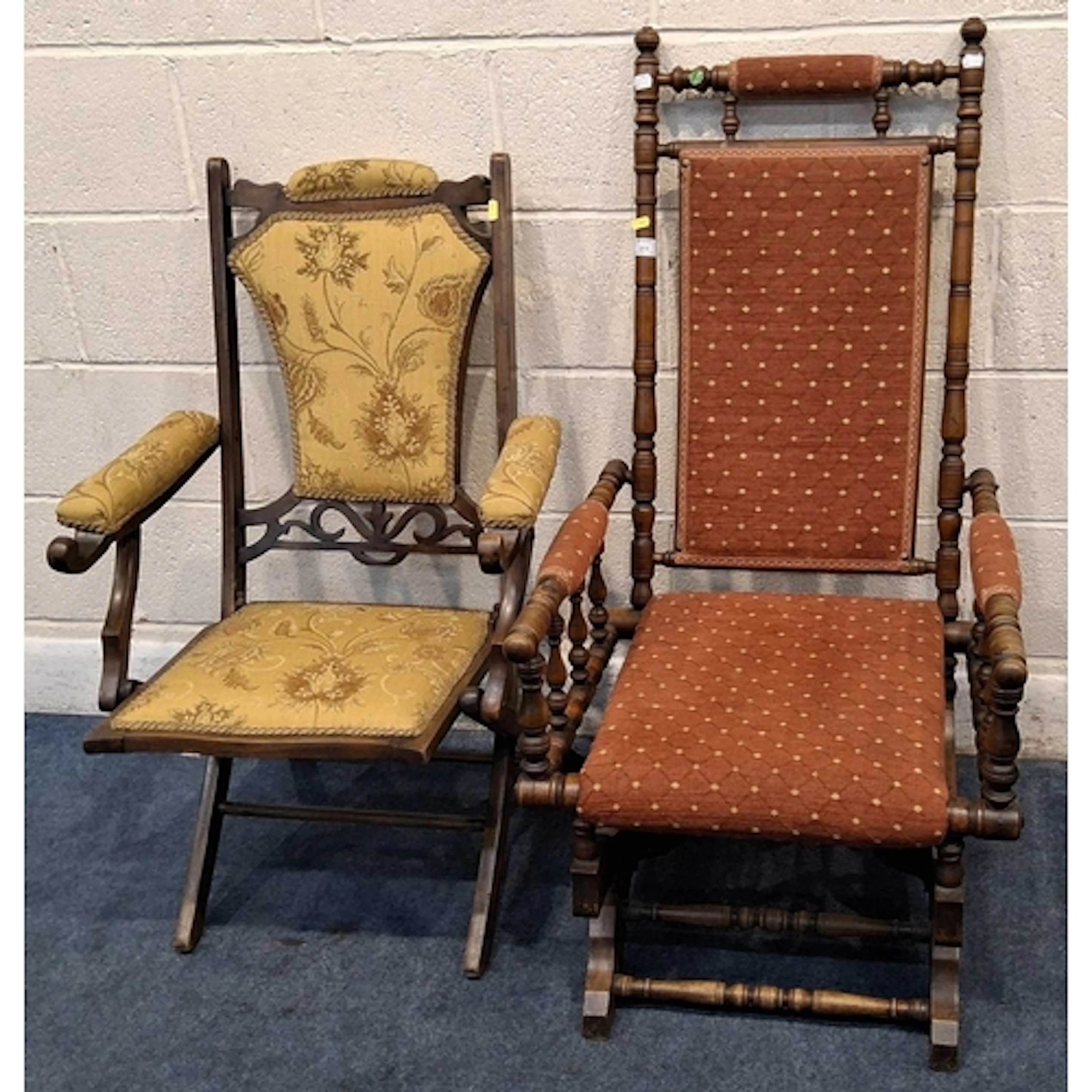 AN EARLY 20TH CENTURY AMERICAN STYLE ROCKING CHAIR, along wi...