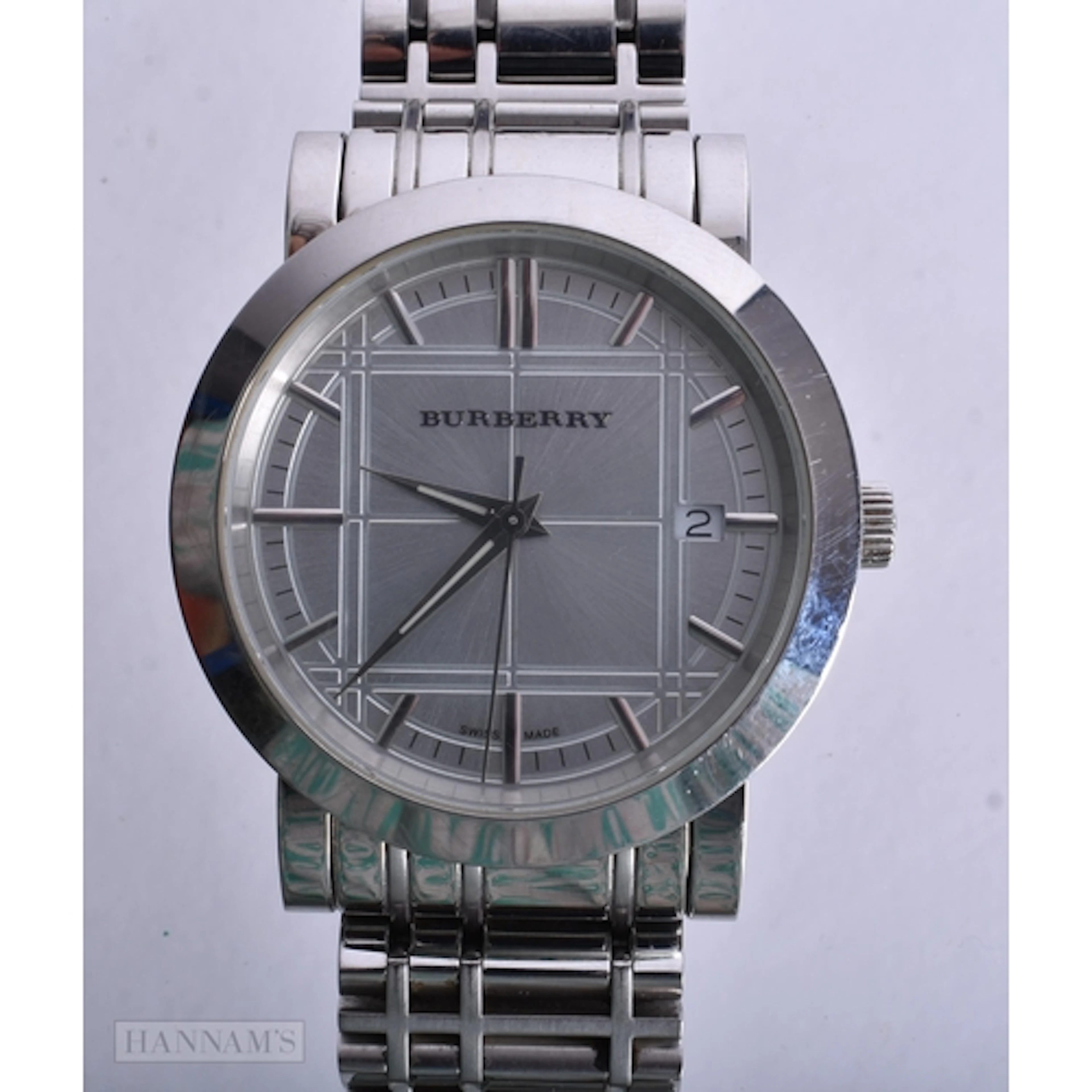 A Burberry Heritage Watch with Check Pattern Silver Dial and...