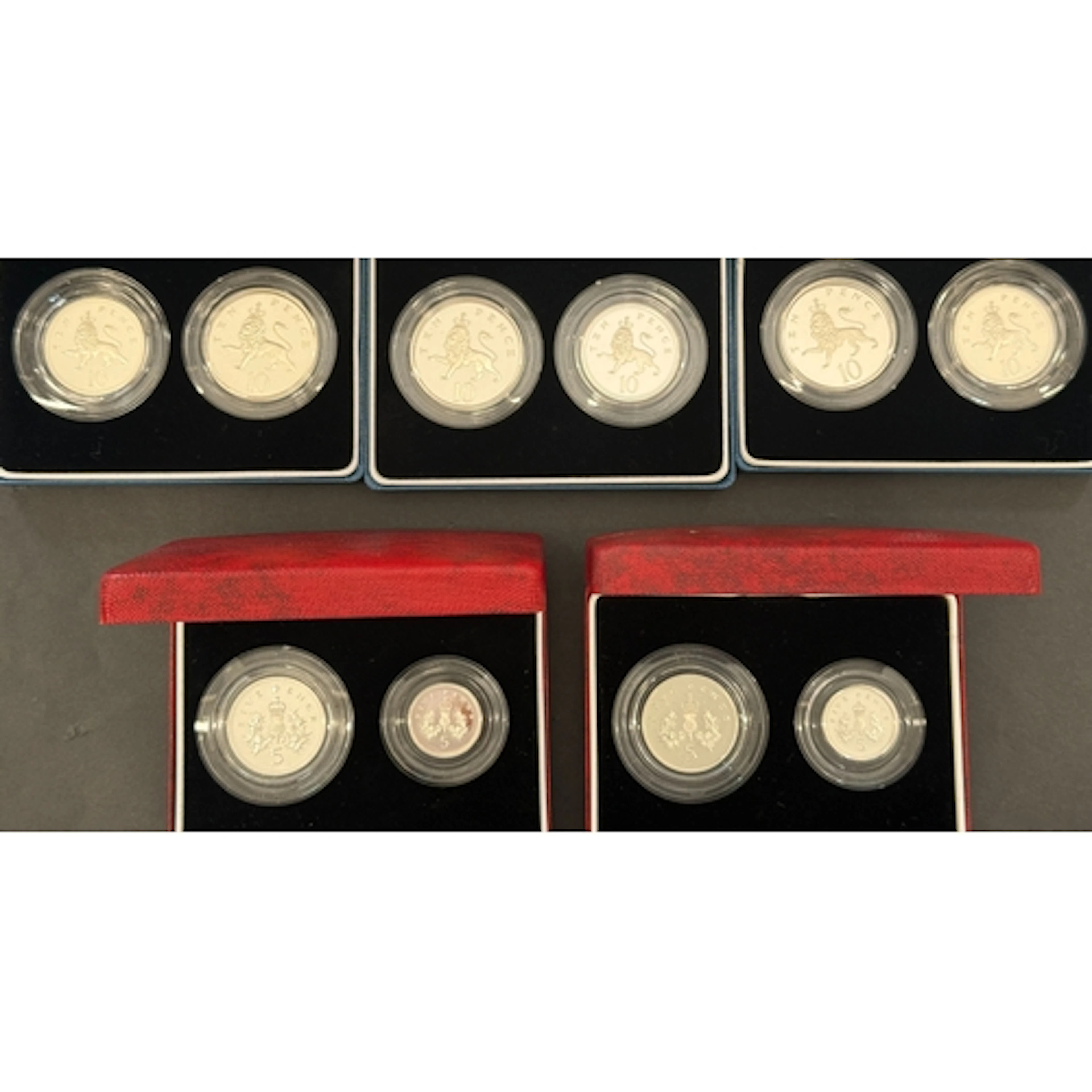 UK silver proof two-coin sets (5 sets, 10 coins), comprising...