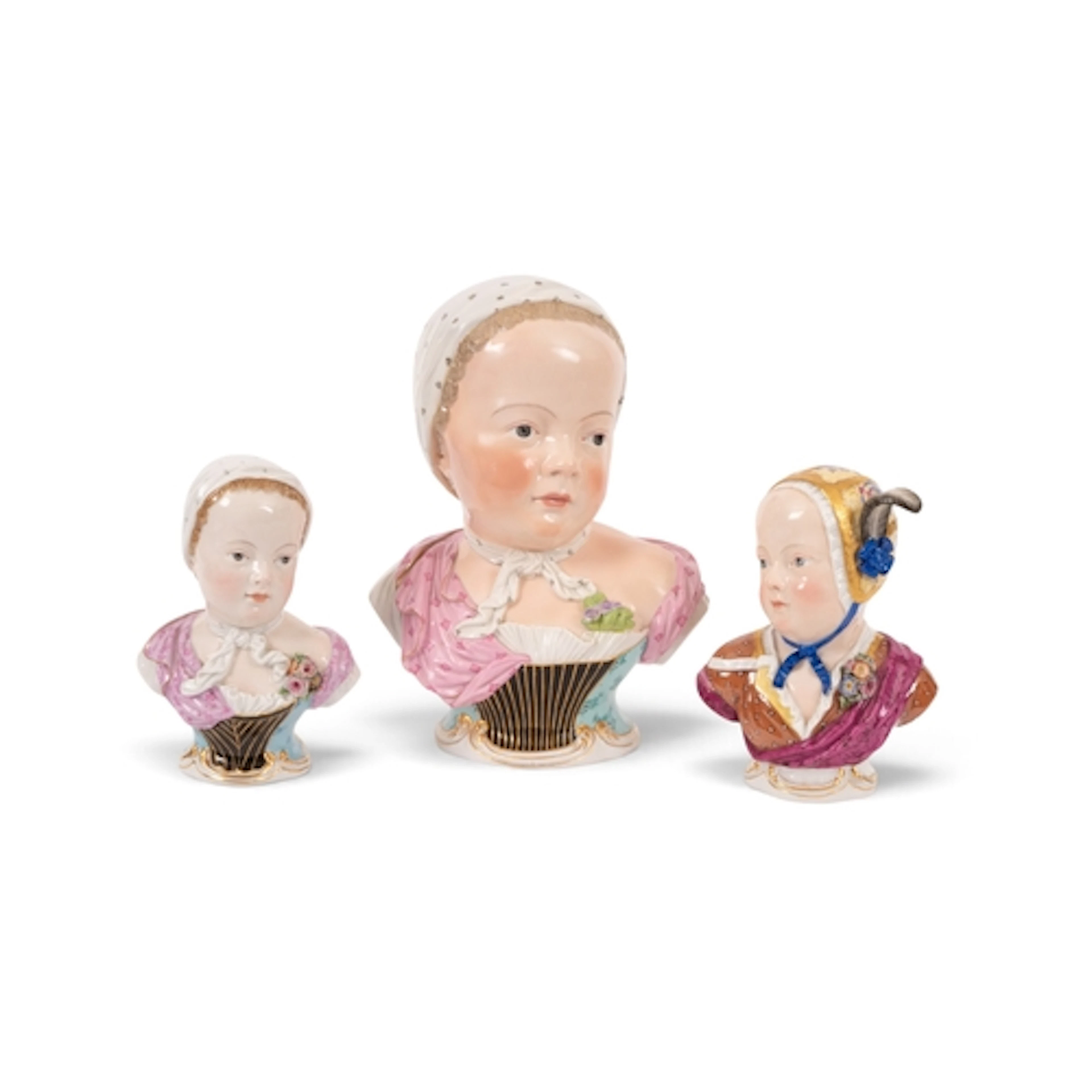 A pair of Meissen kinderkopf busts of the Bourbon children, ...