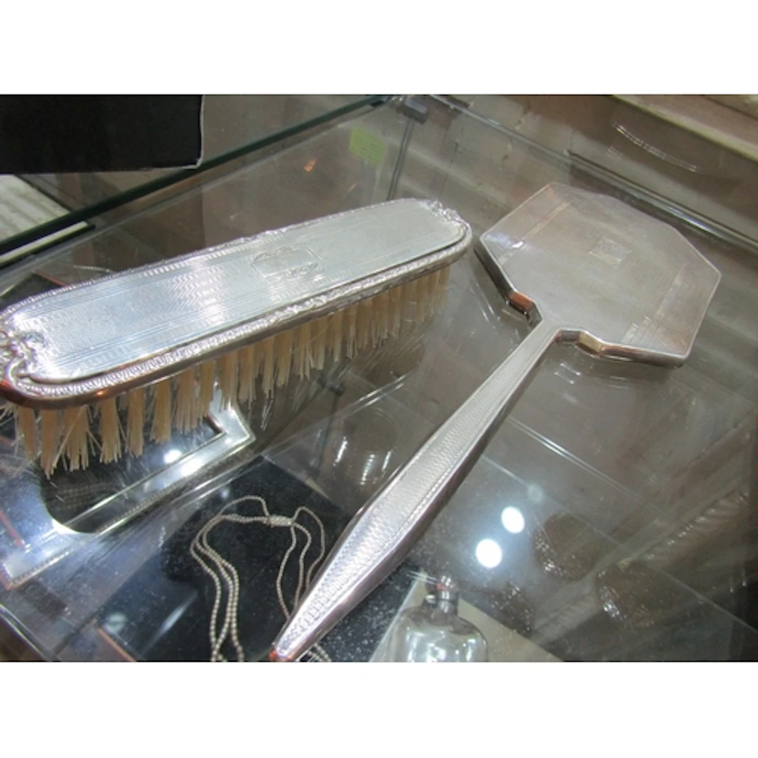 Edwardian Silver Ladies Dressing Table Mirror and Brush