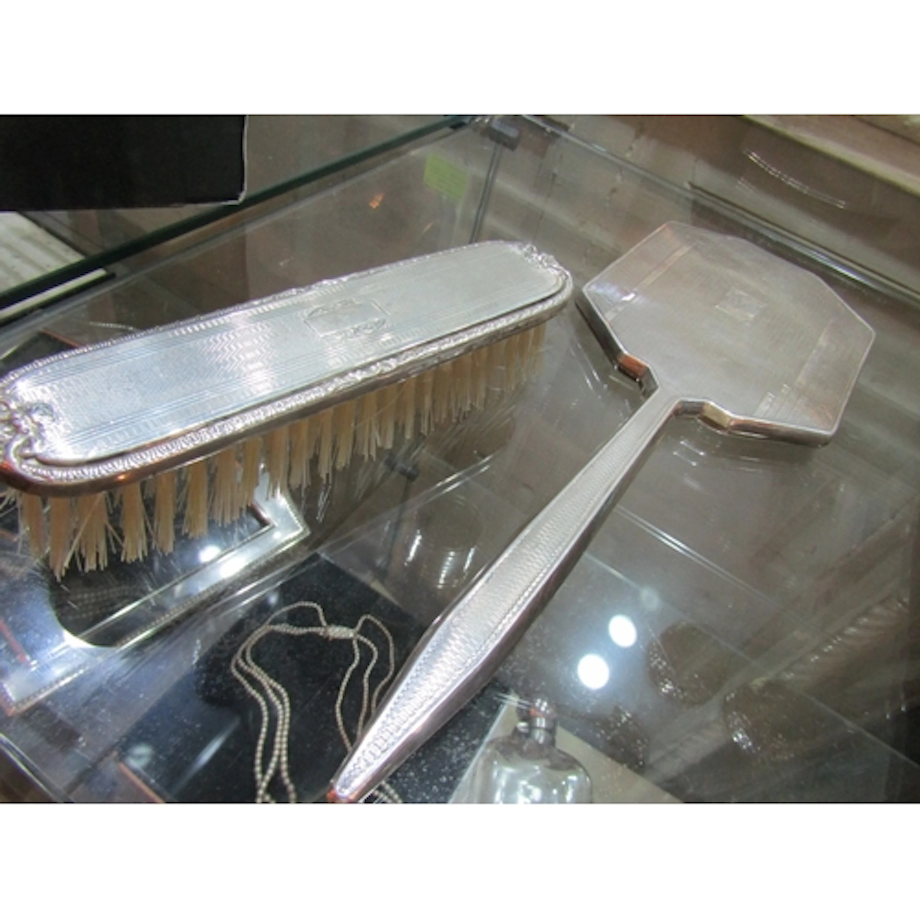 Edwardian Silver Ladies Dressing Table Mirror and Brush