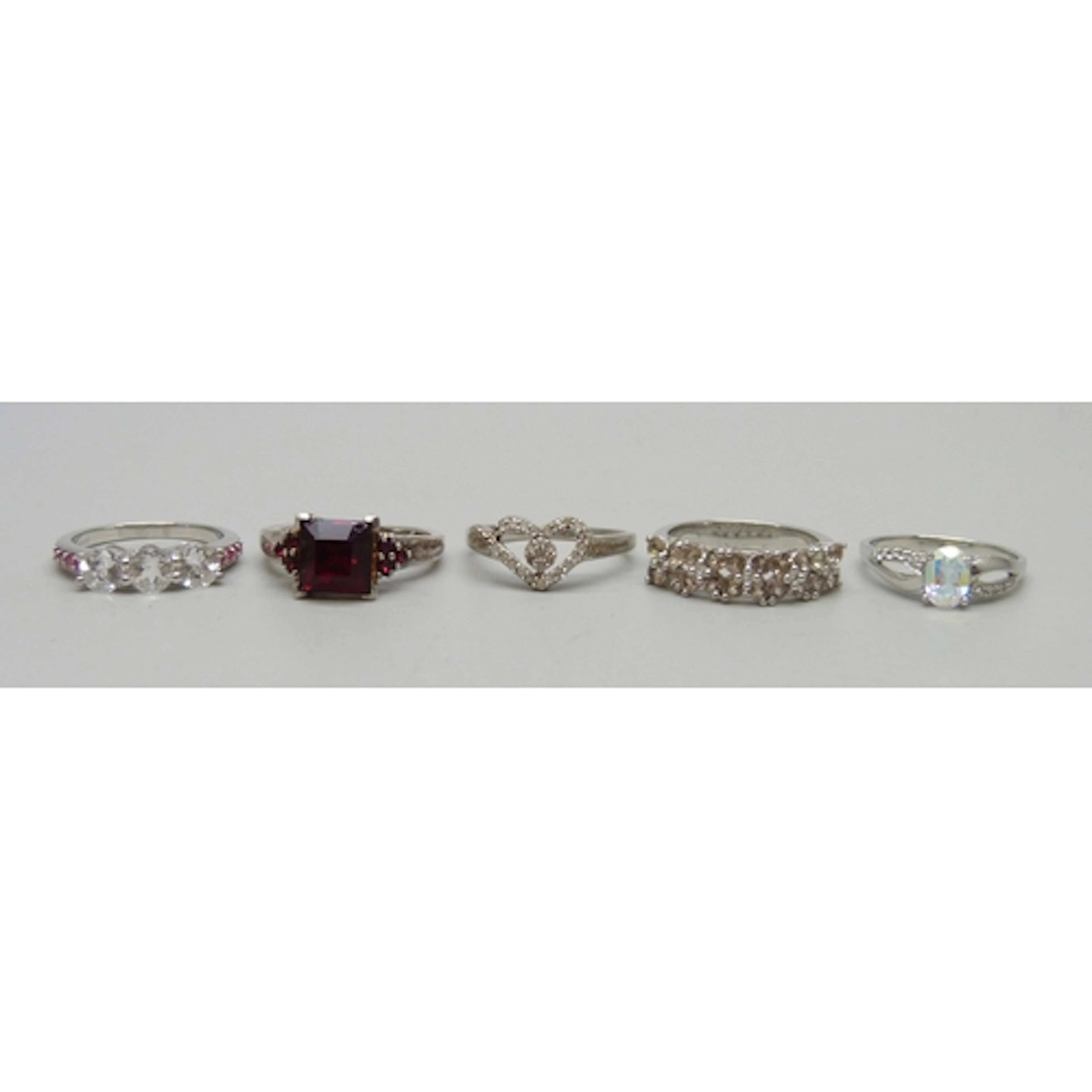 A collection of five silver TGGC and other gemstone rings, 1...