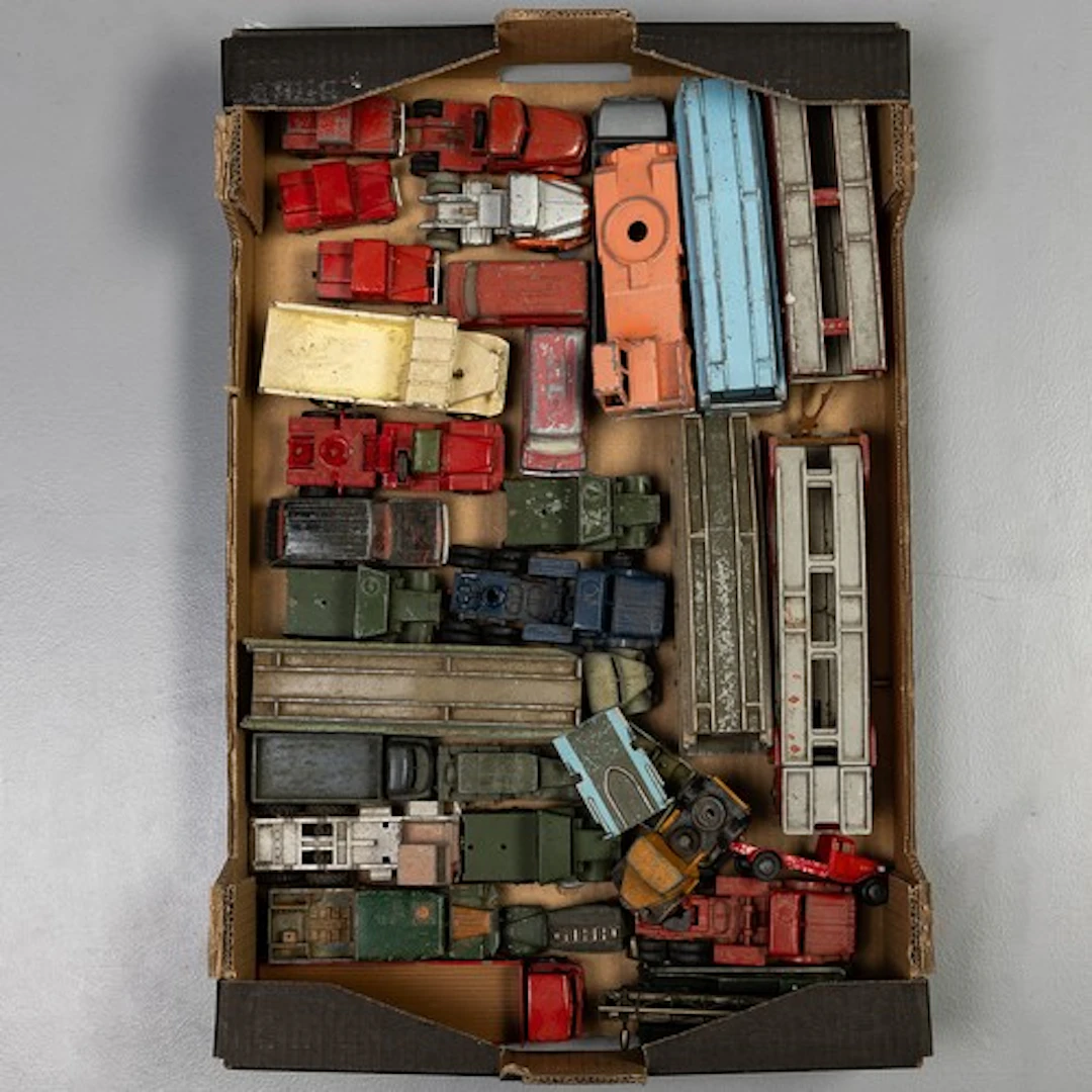Fruit tray of playworn Dinky commercial vehicles to include:...