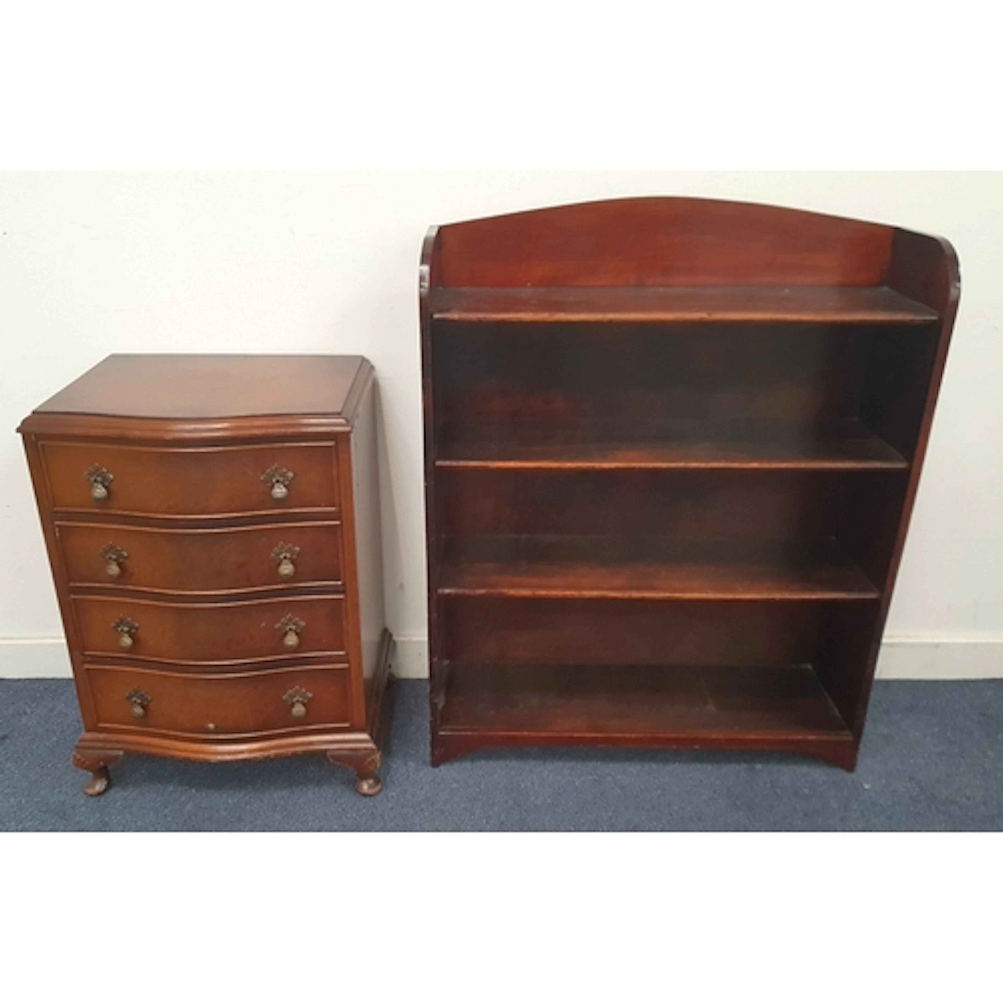 STAINED OAK OPEN BOOKCASE the bookcase with raised arched ga...
