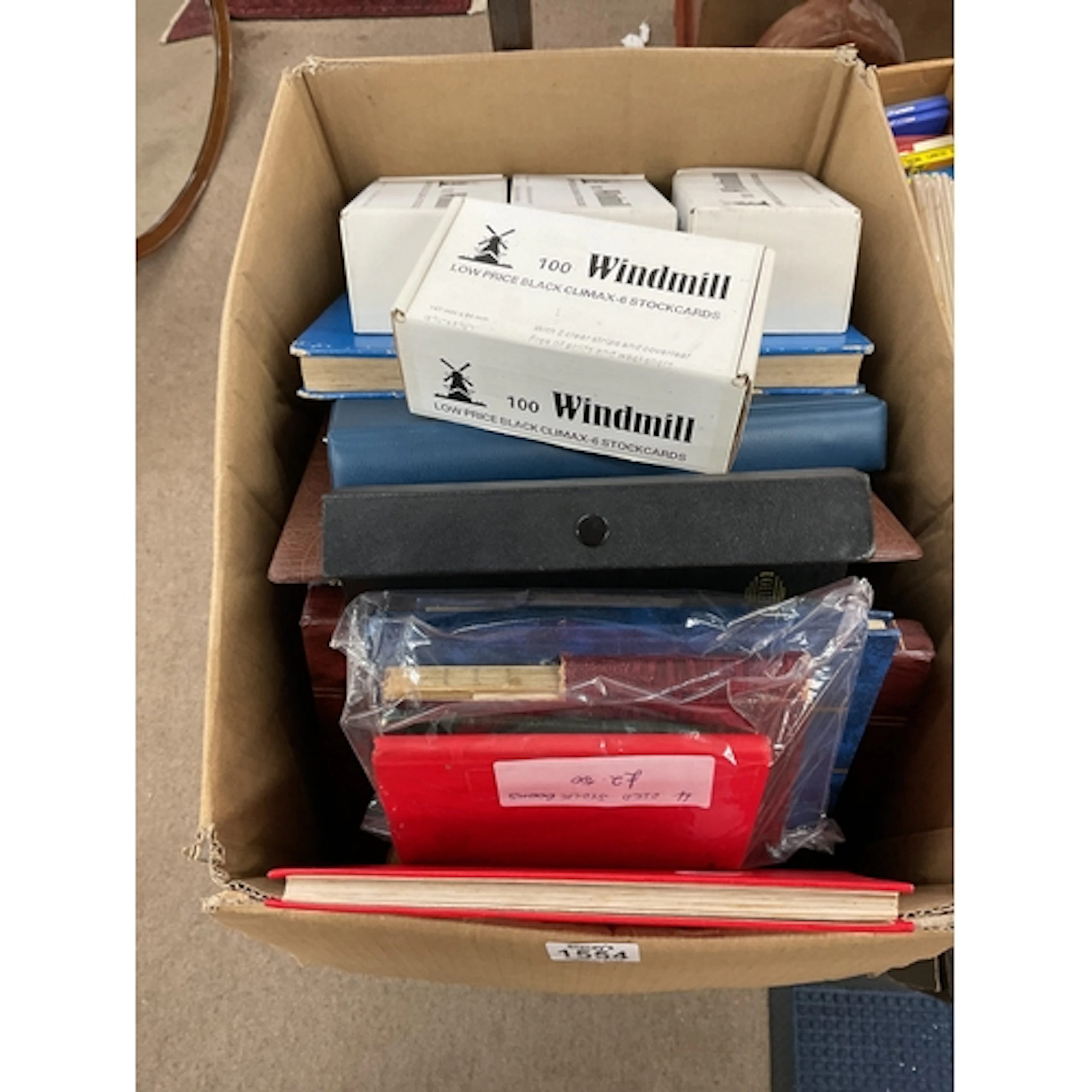 Empty stamp stock books and windmill stock cards etc.