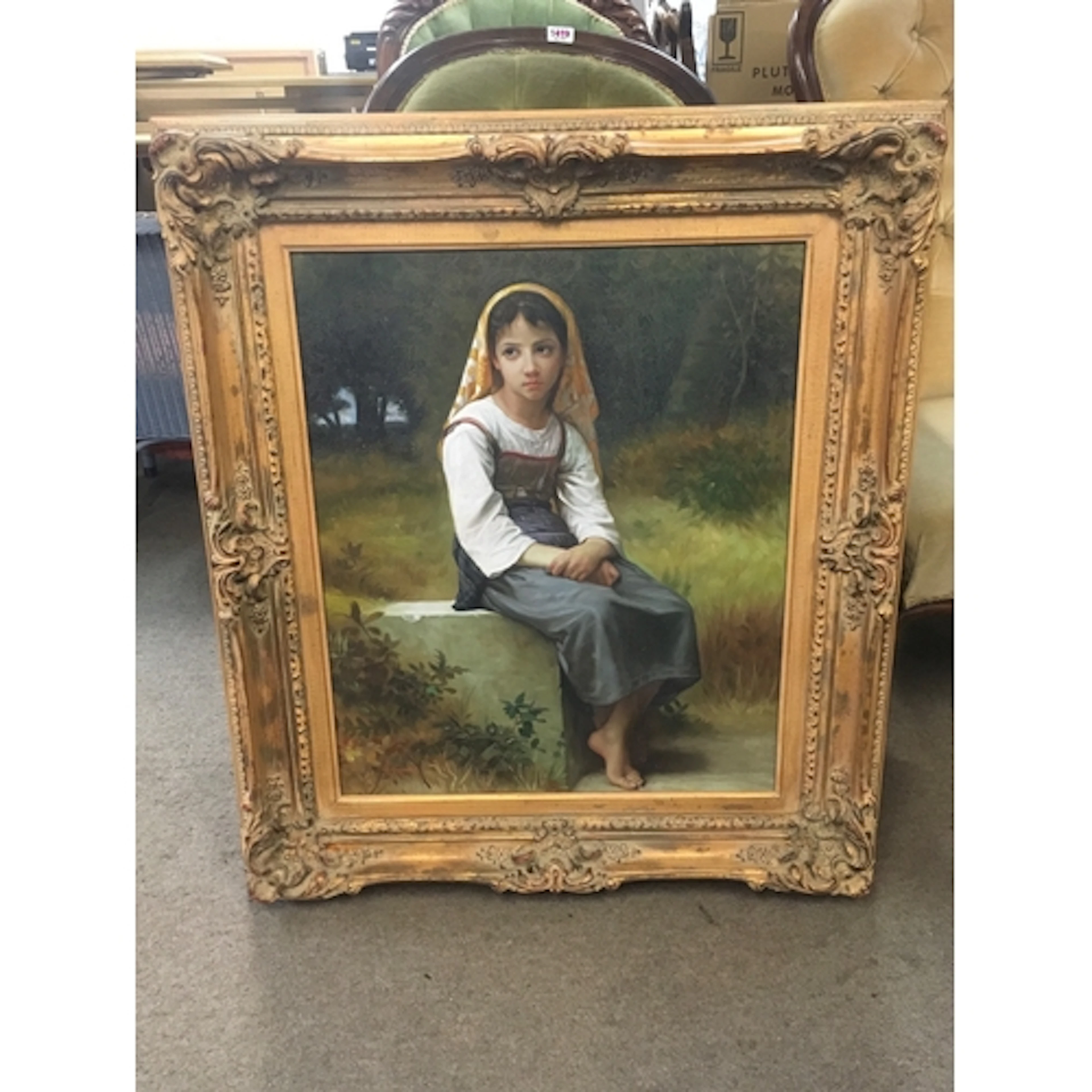 A framed oil on canvas painting signed B. Germaine , reprodu...