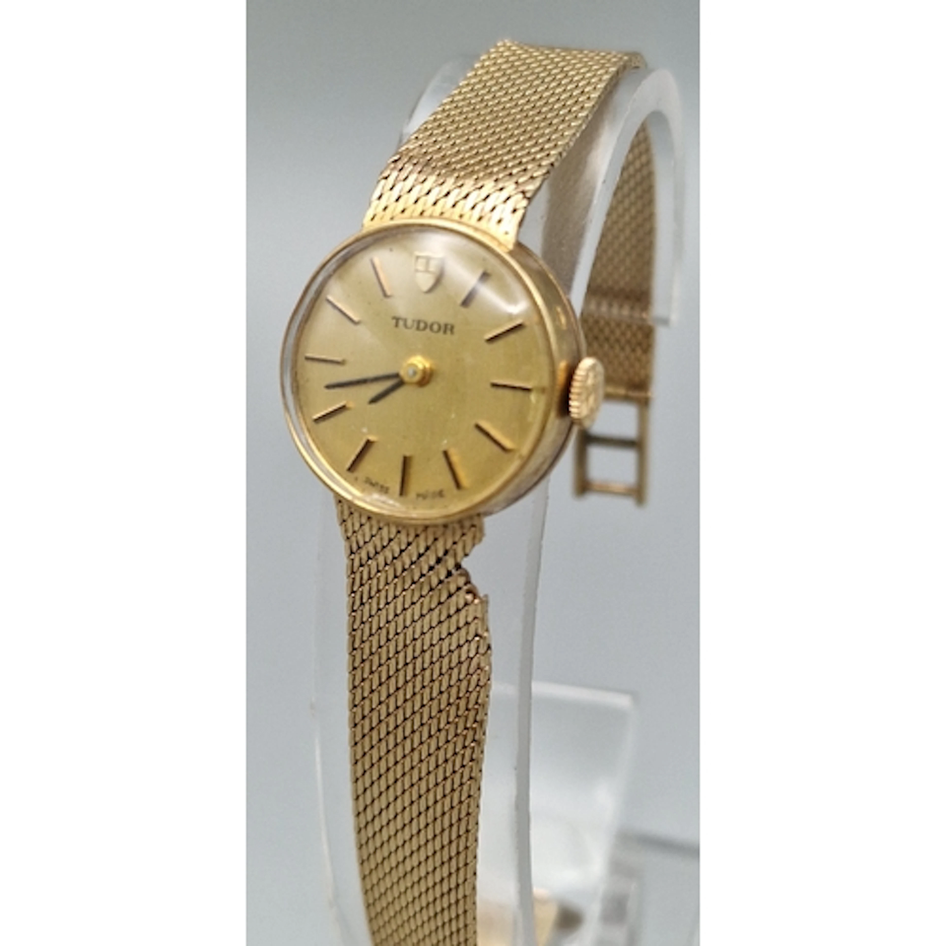 9ct gold Tudor (Rolex) ladies' bracelet wristwatch with sati...