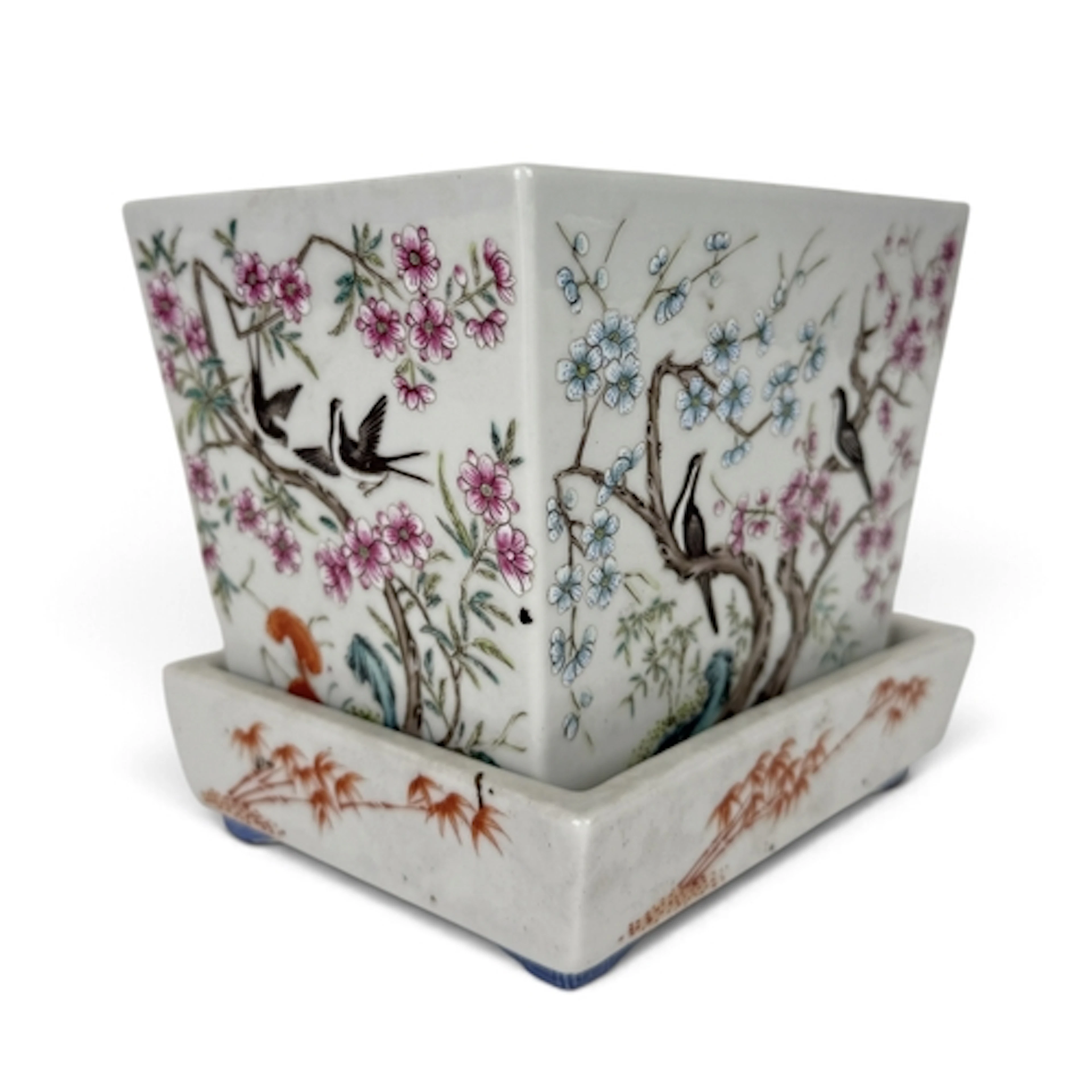 A CHINESE REPUBLIC PERIOD RECTANGULAR JARDINIERE ON STAND Th...