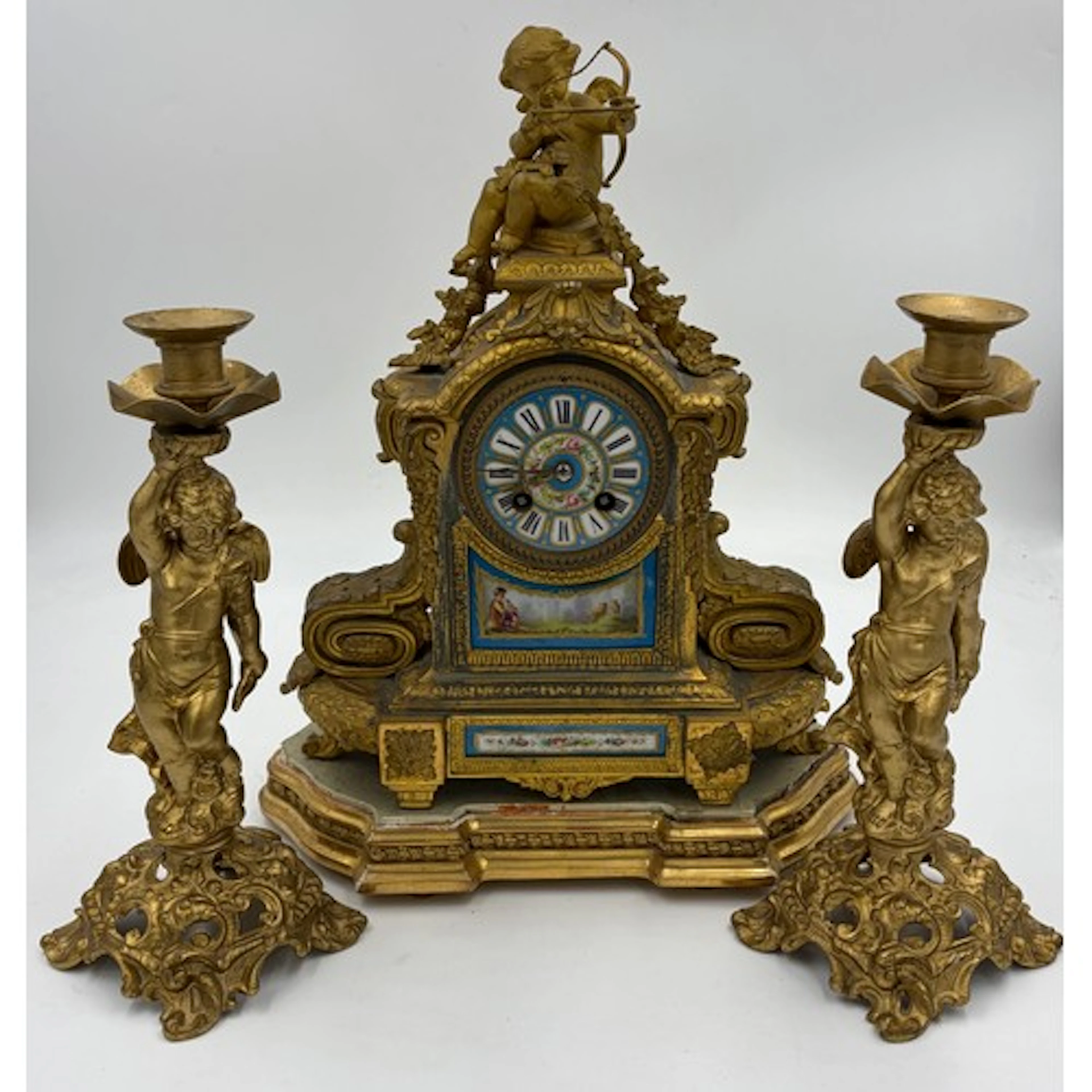 Japy Frères & Co French gilt metal mantel clock with Sèvres ...
