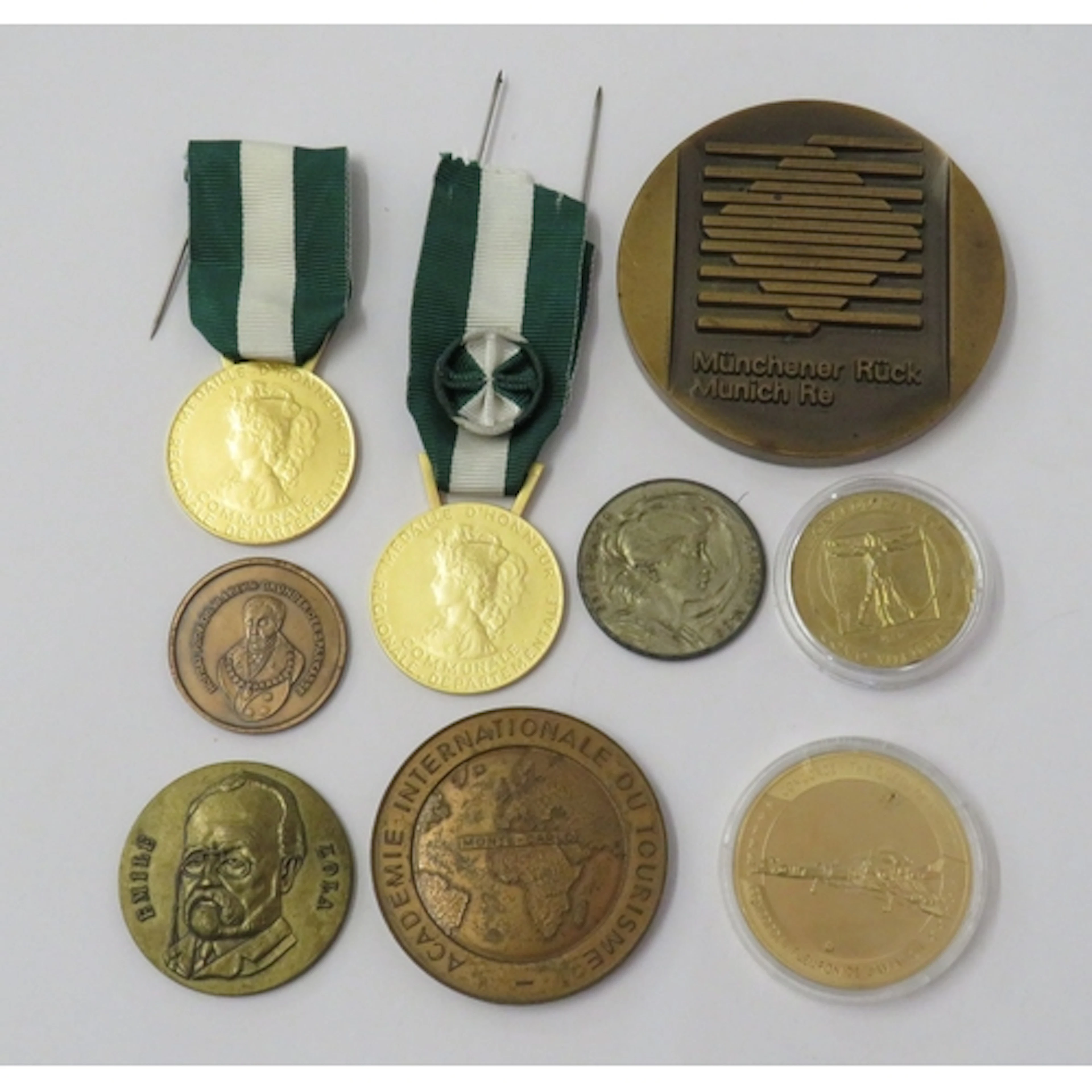 2 Gilt Medals of Honour with green & white ribbons, Concorde...