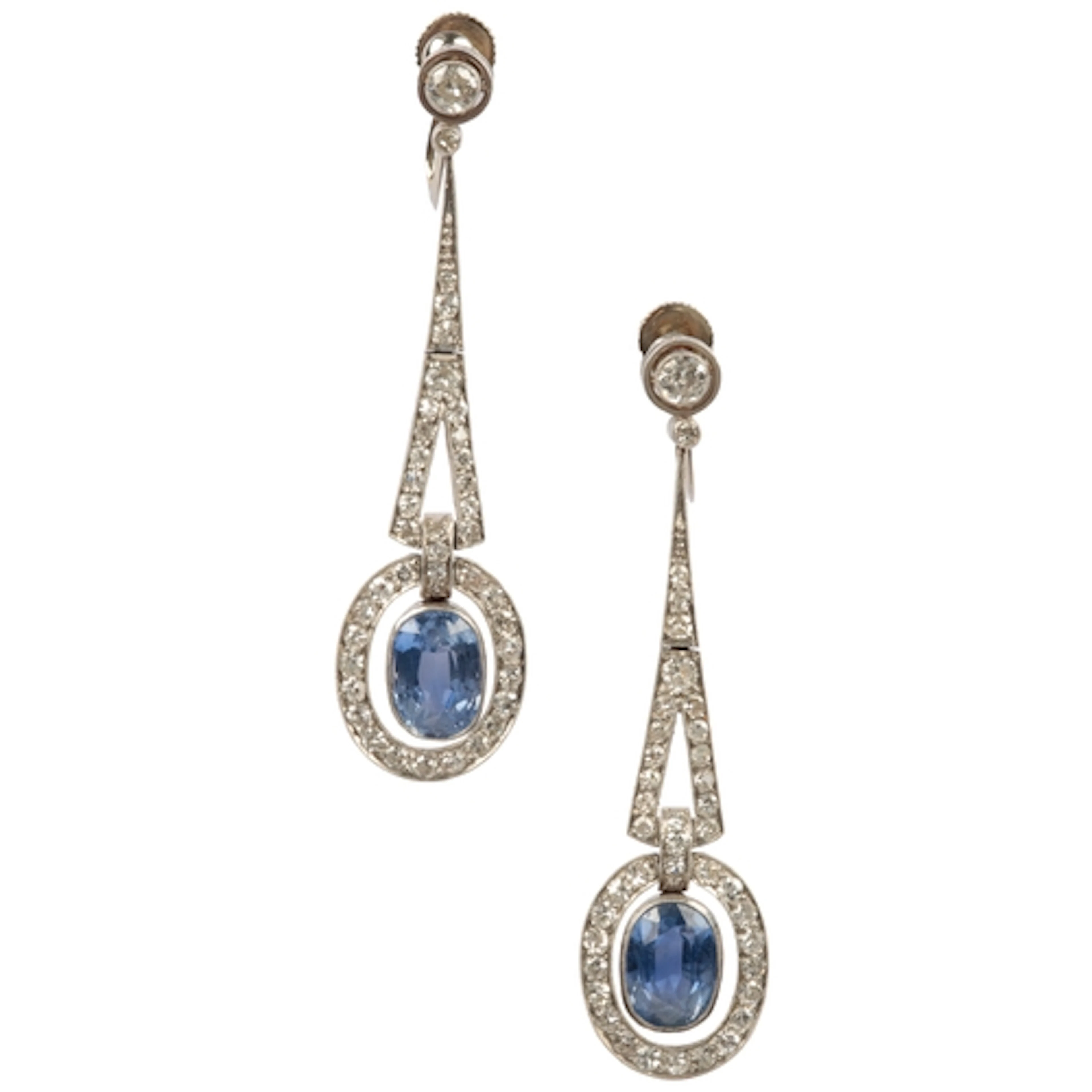 An attractive pair of Art Deco sapphire and diamond earrings...