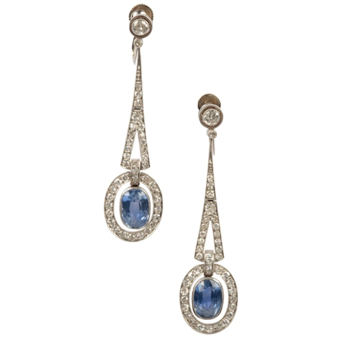 An attractive pair of Art Deco sapphire and diamond earrings...