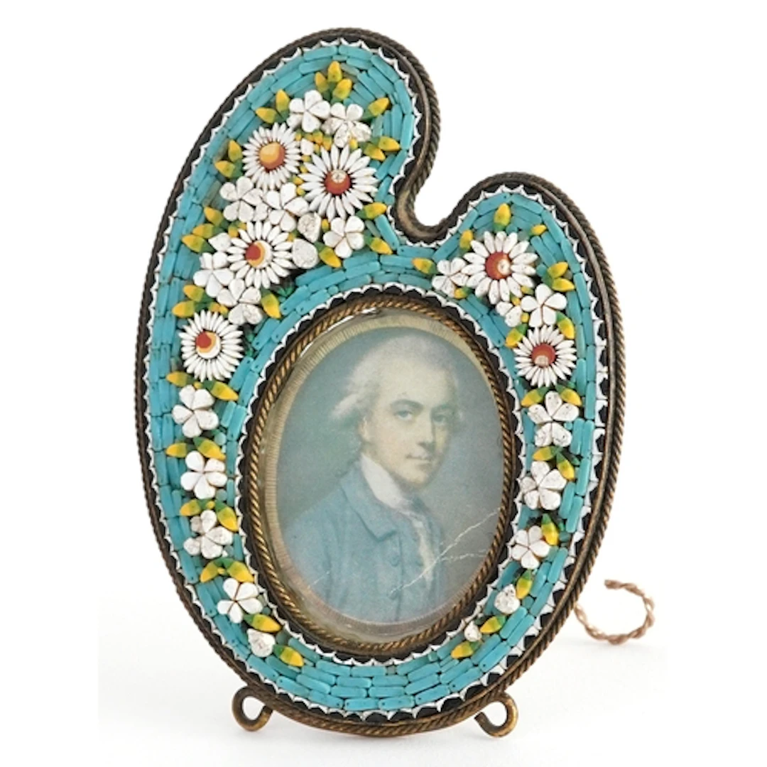 19th century Italian floral micro mosaic artist's palette sh...