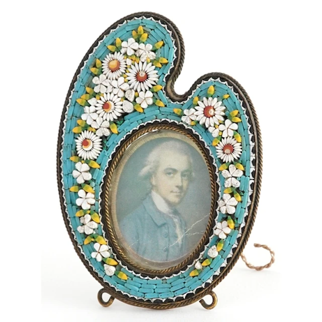 19th century Italian floral micro mosaic artist's palette sh...