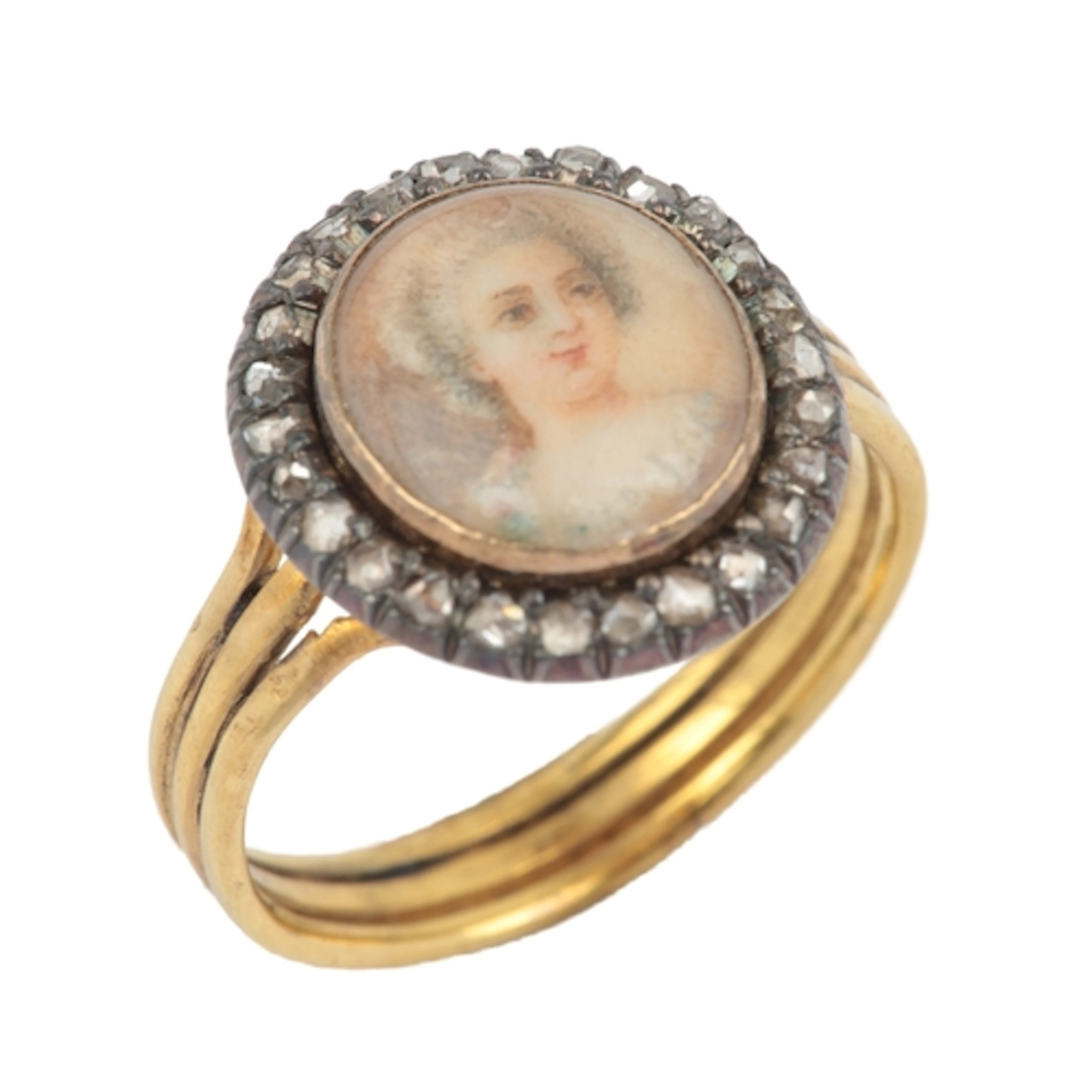 An ivory portrait miniature and diamond ring, late 18th/ ear...