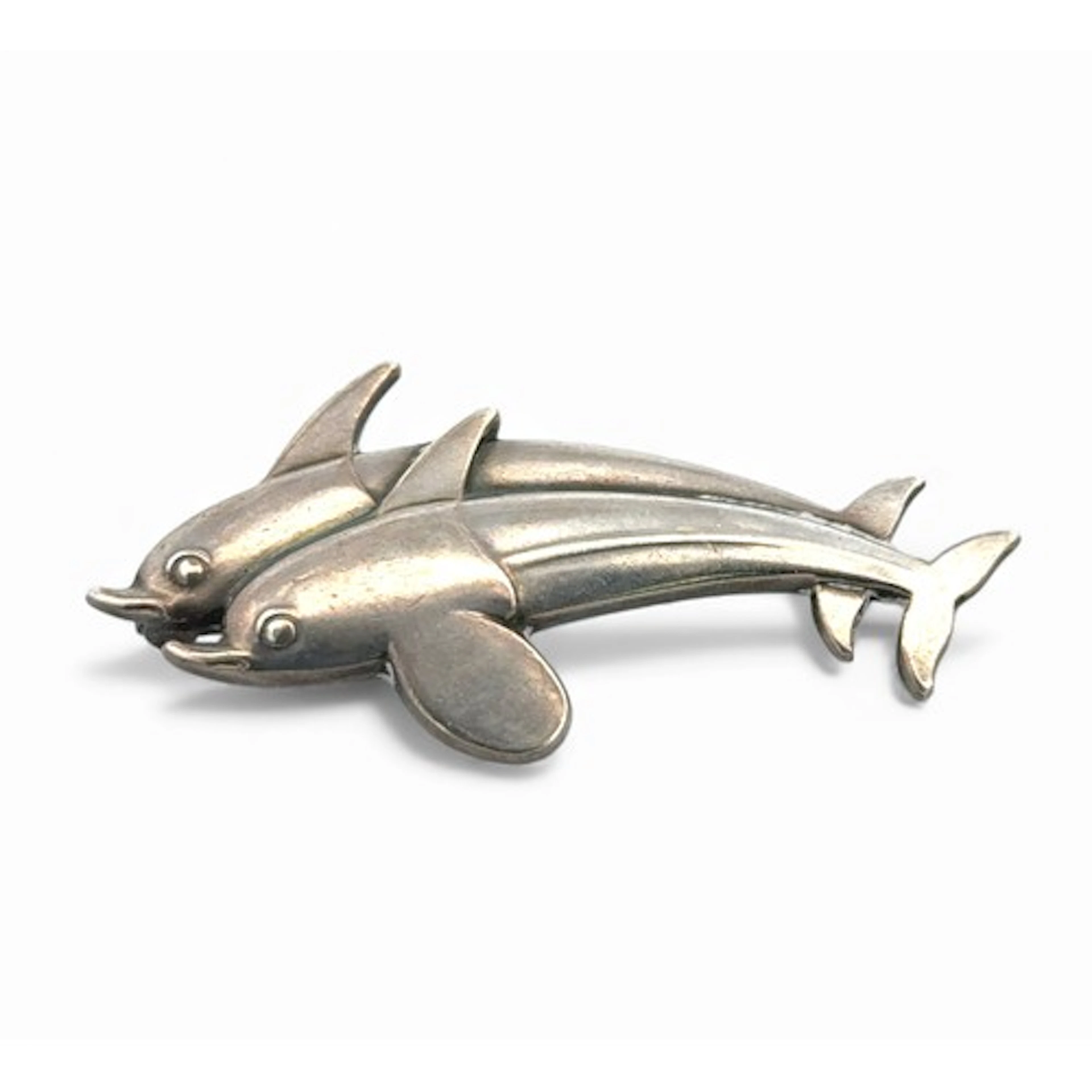 A Georg Jensen silver twin dolphin brooch, pattern No. 317. ...