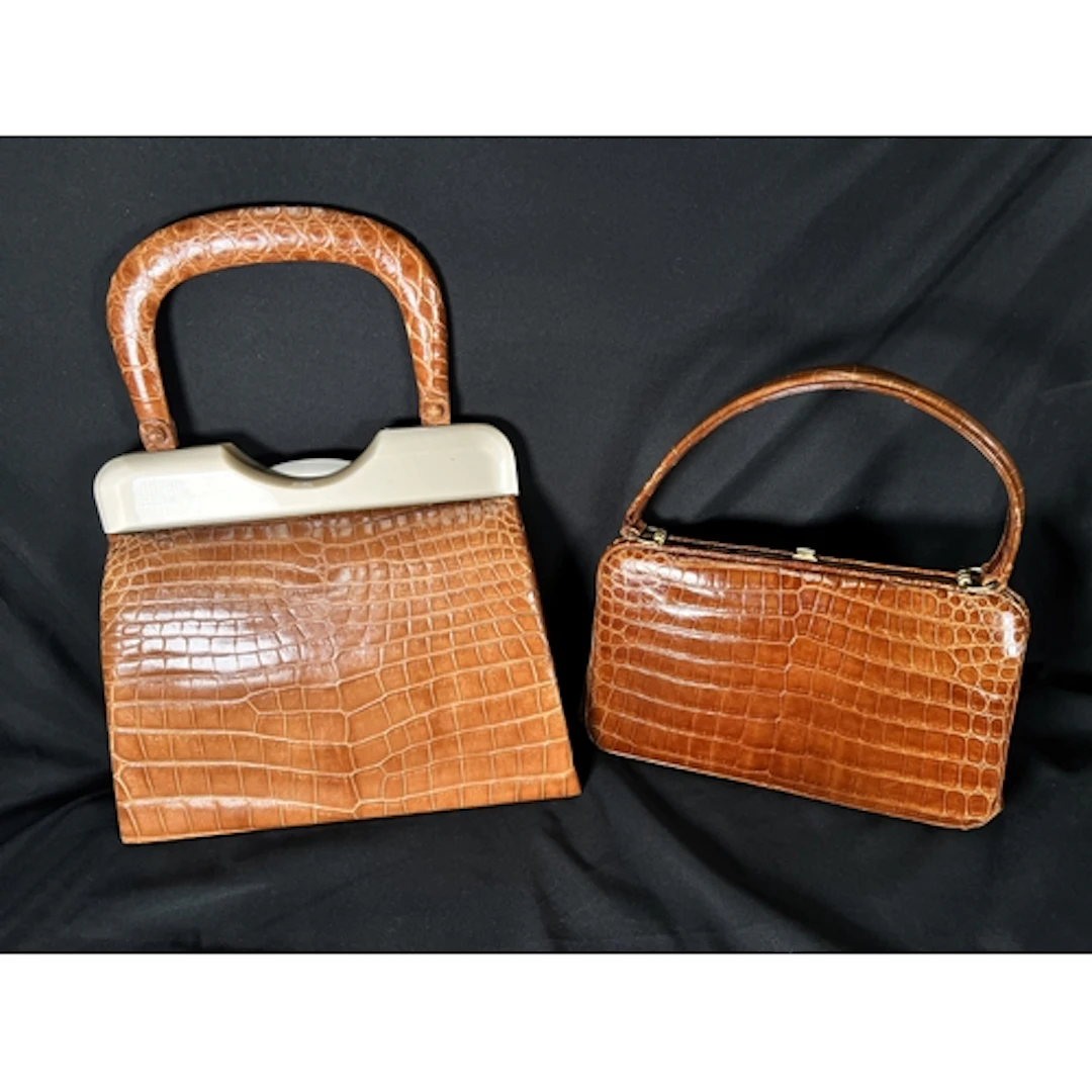 A mid 20th century classic style LODIX light brown crocodile...