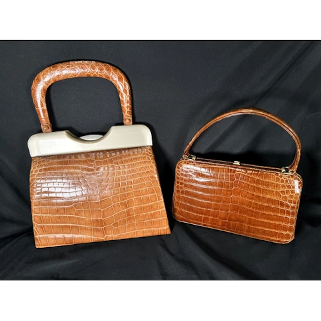 A mid 20th century classic style LODIX light brown crocodile...