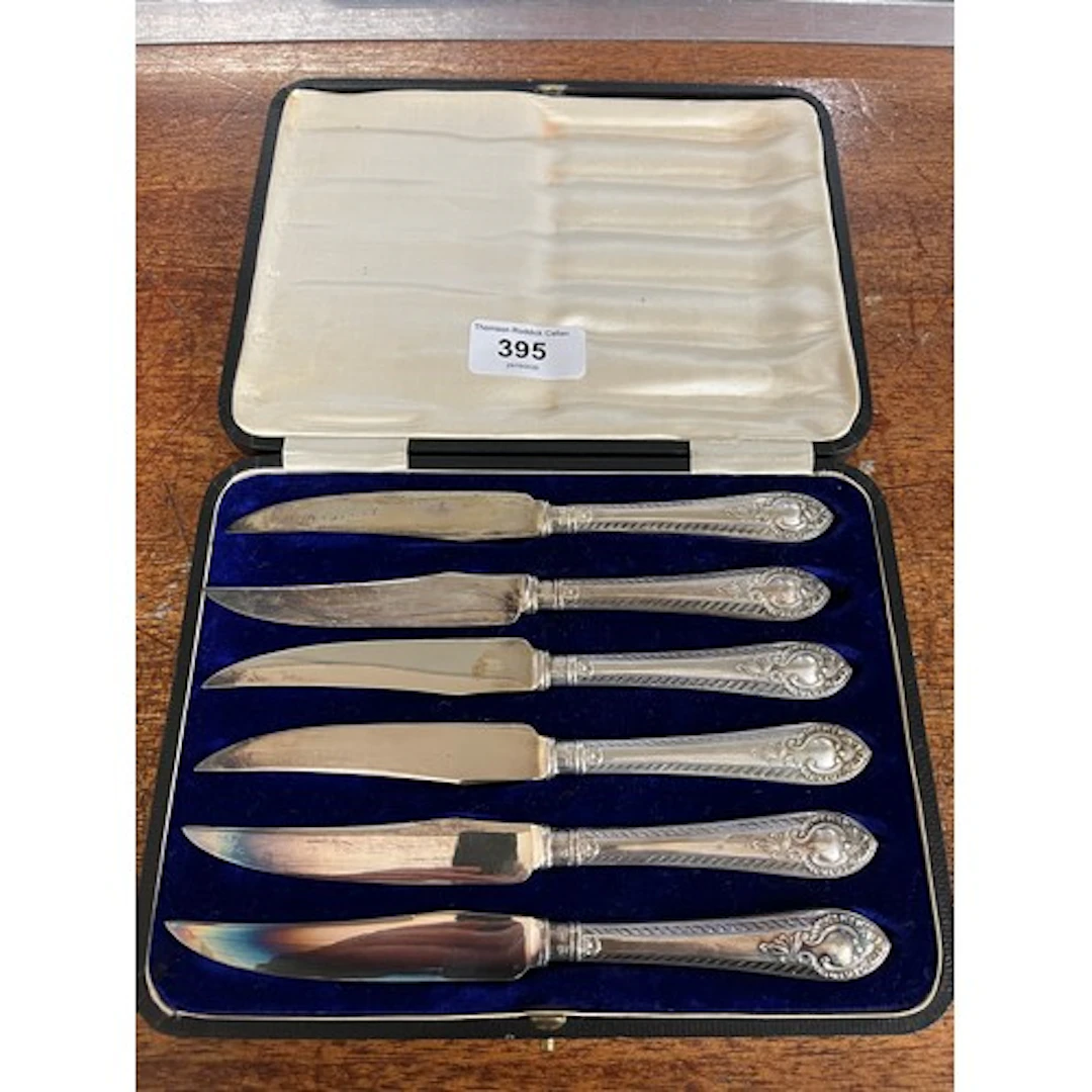 Set of six Edwardian knives, the collars hallmarked for Fred...