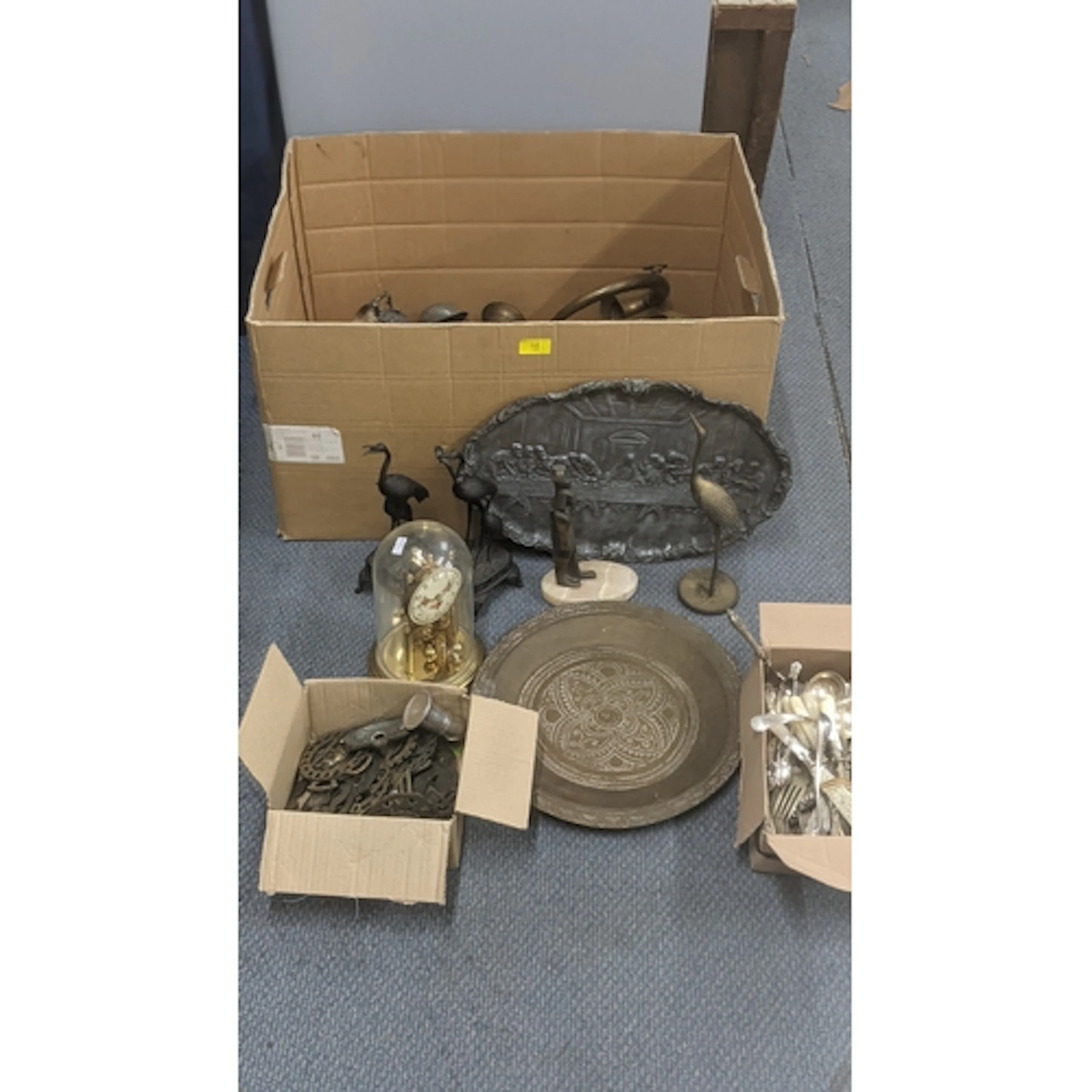 Metalware to include a pair of Asian spelter cast crane figu...