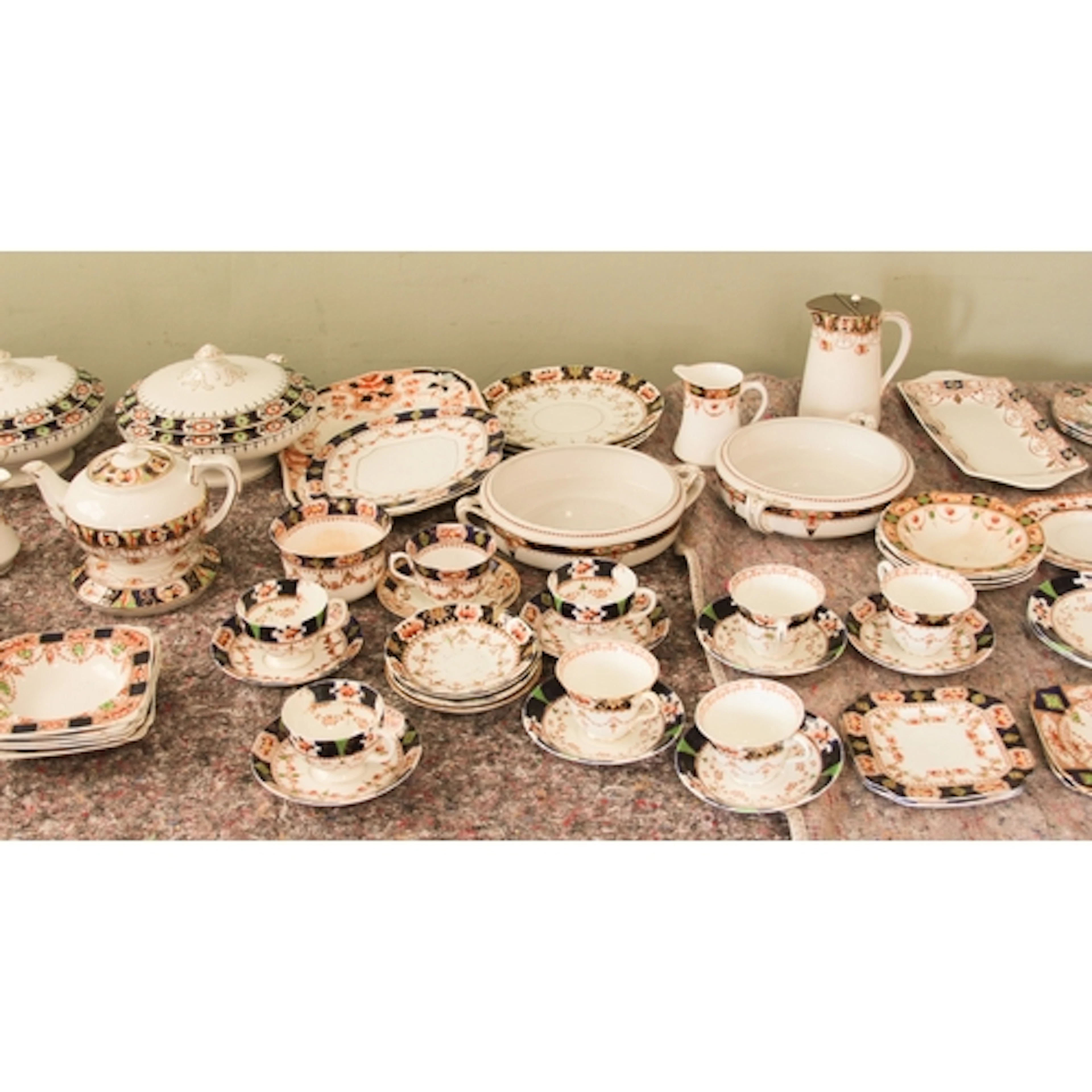 Three boxes of similar pattern ceramics to include tureens, ...