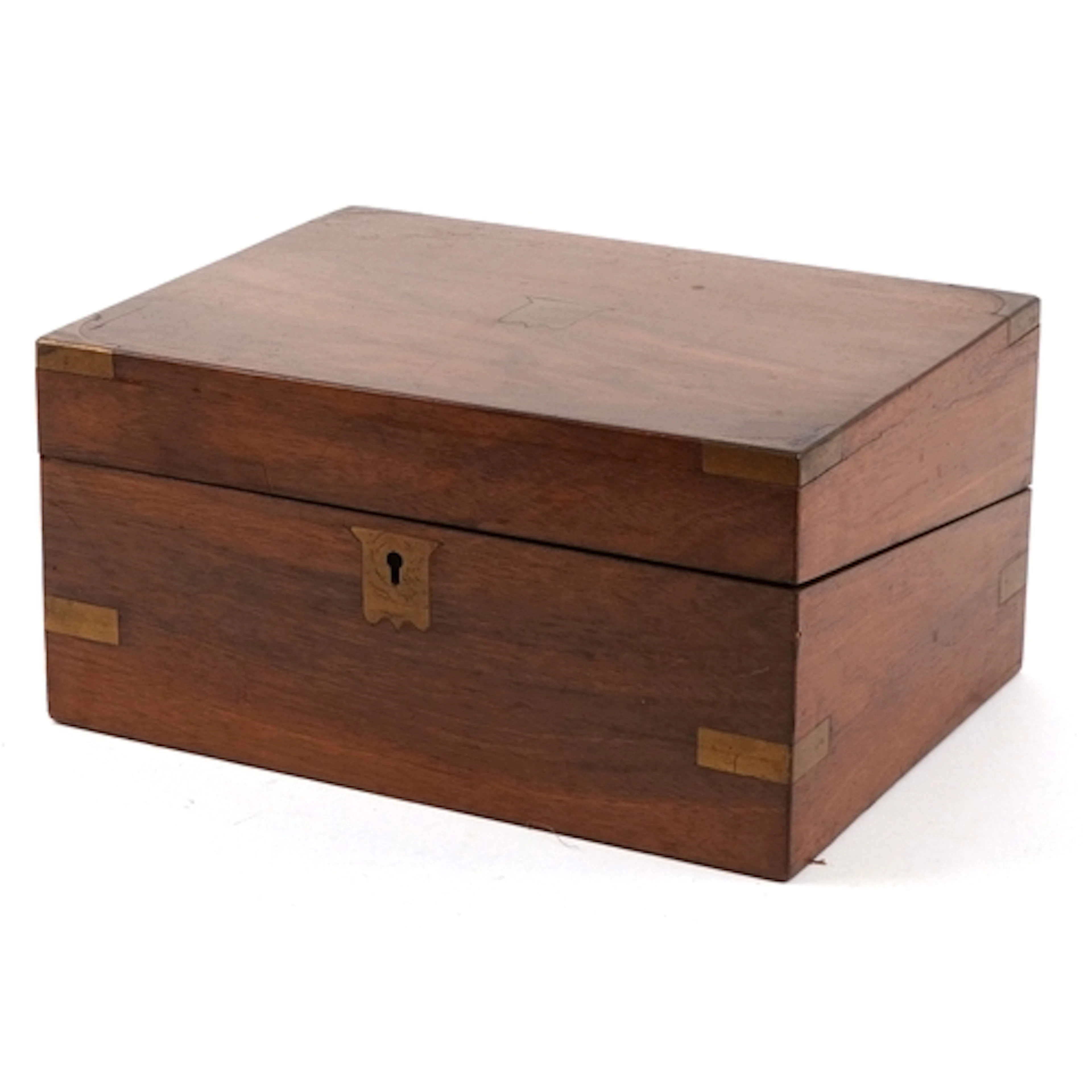 Mahogany and brass bound writing slope with tooled leather w...