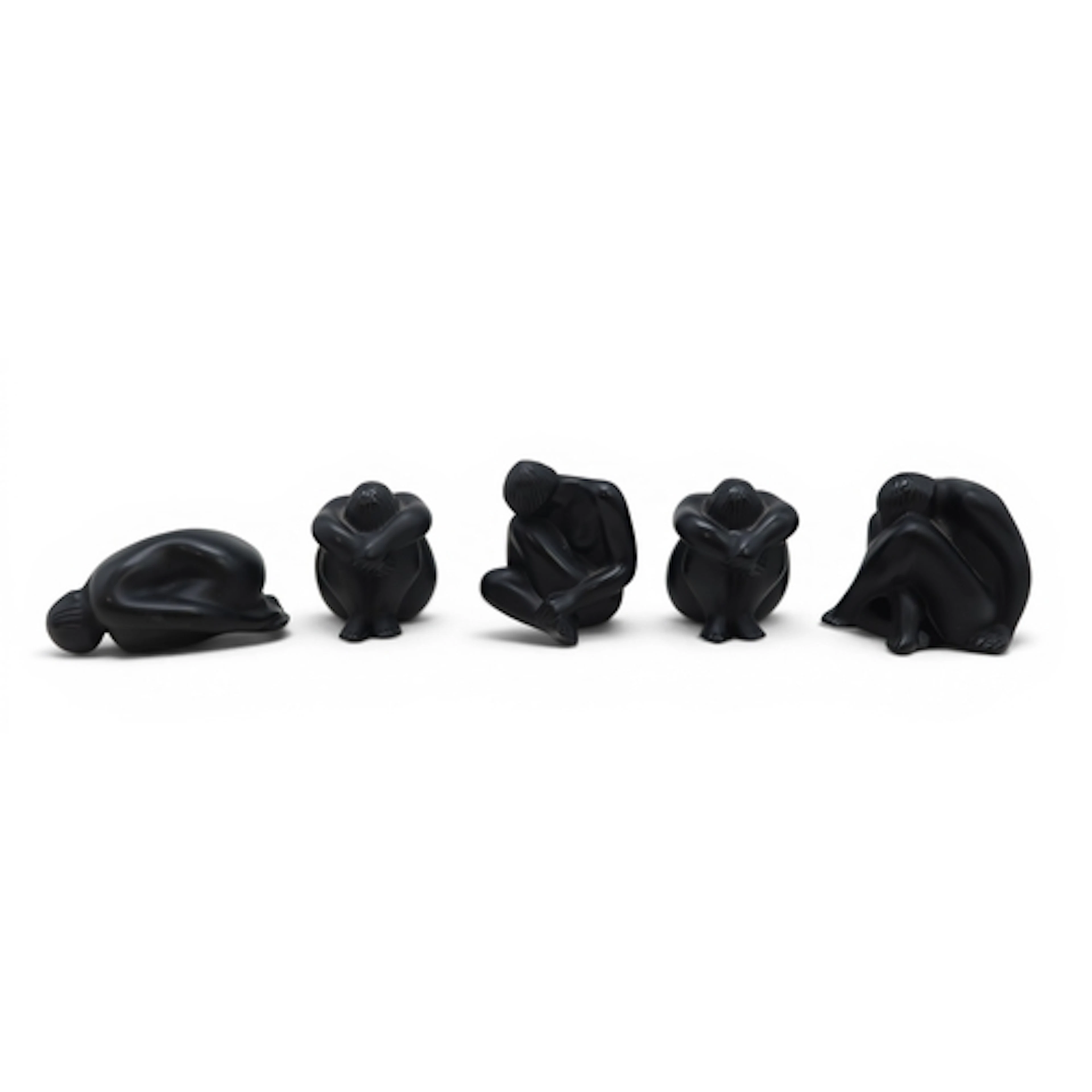 A GROUP OF LALIQUE BLACK CRYSTAL FIGURES including Nu ...