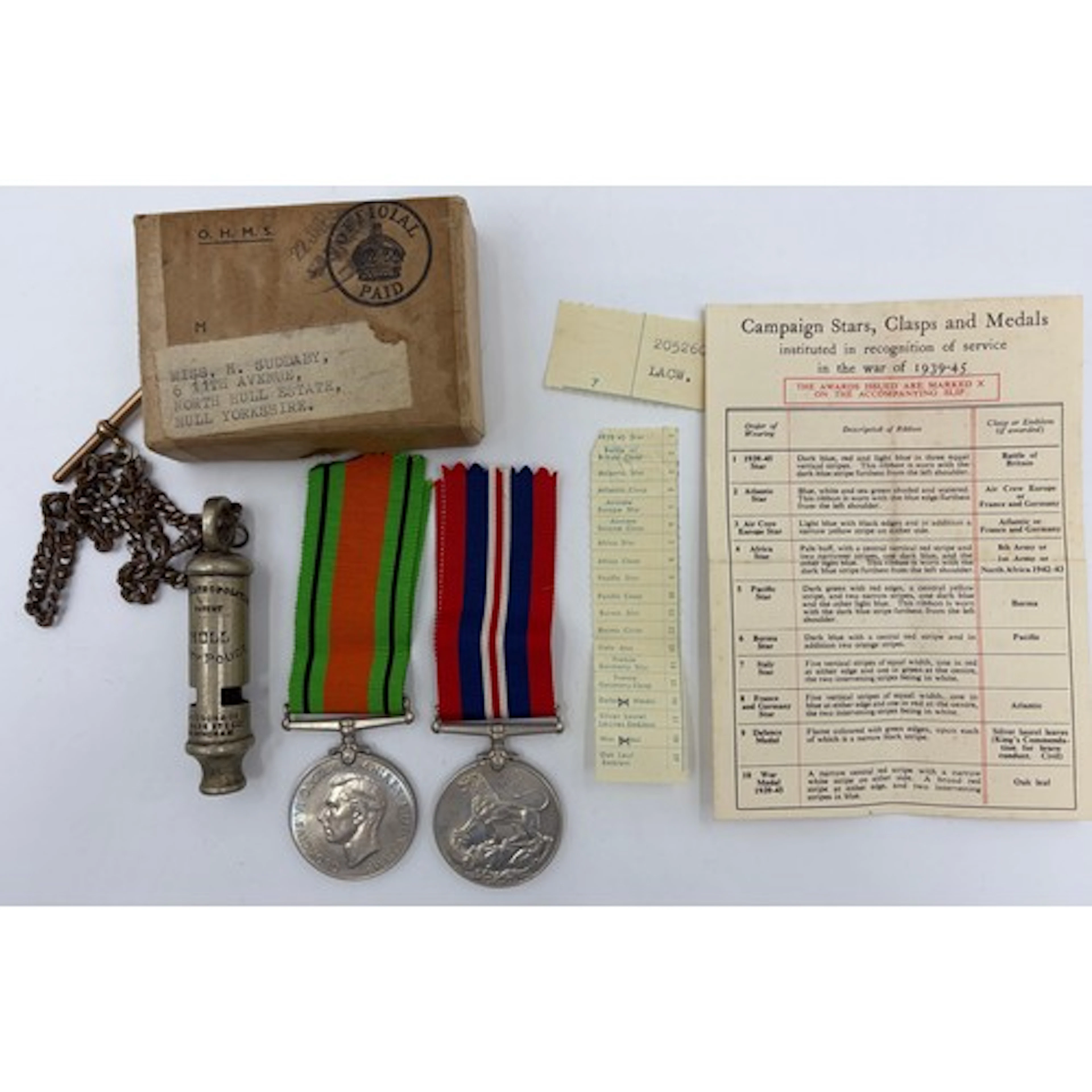 WWII medals with ribbons to include The Defence Medal and 1...