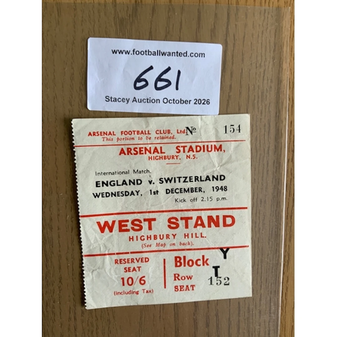 1948 England v Switzerland Football Ticket: Good condition f...