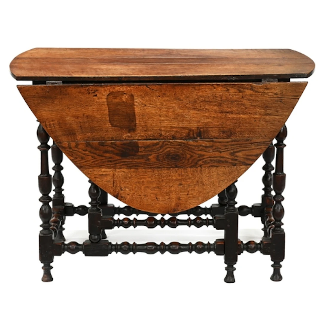 An oak gateleg table, 19th c, on bobbin turned base, 73cm h;...