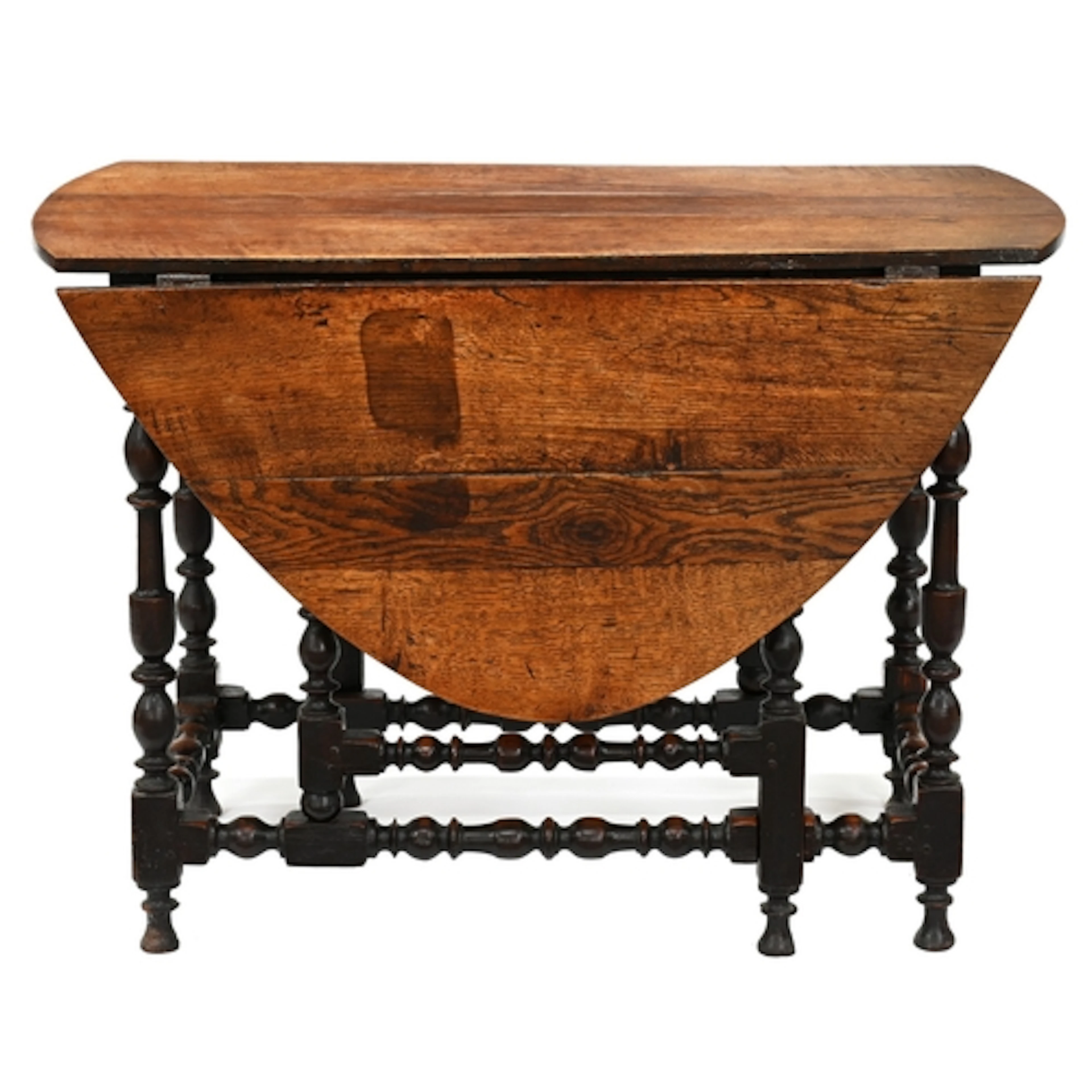 An oak gateleg table, 19th c, on bobbin turned base, 73cm h;...