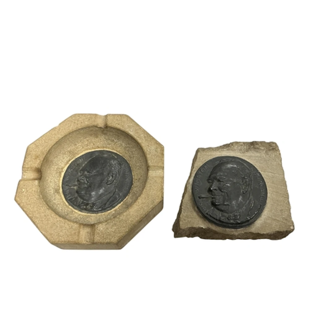A Winston Churchill Medallion Houses of parliament ashtray a...
