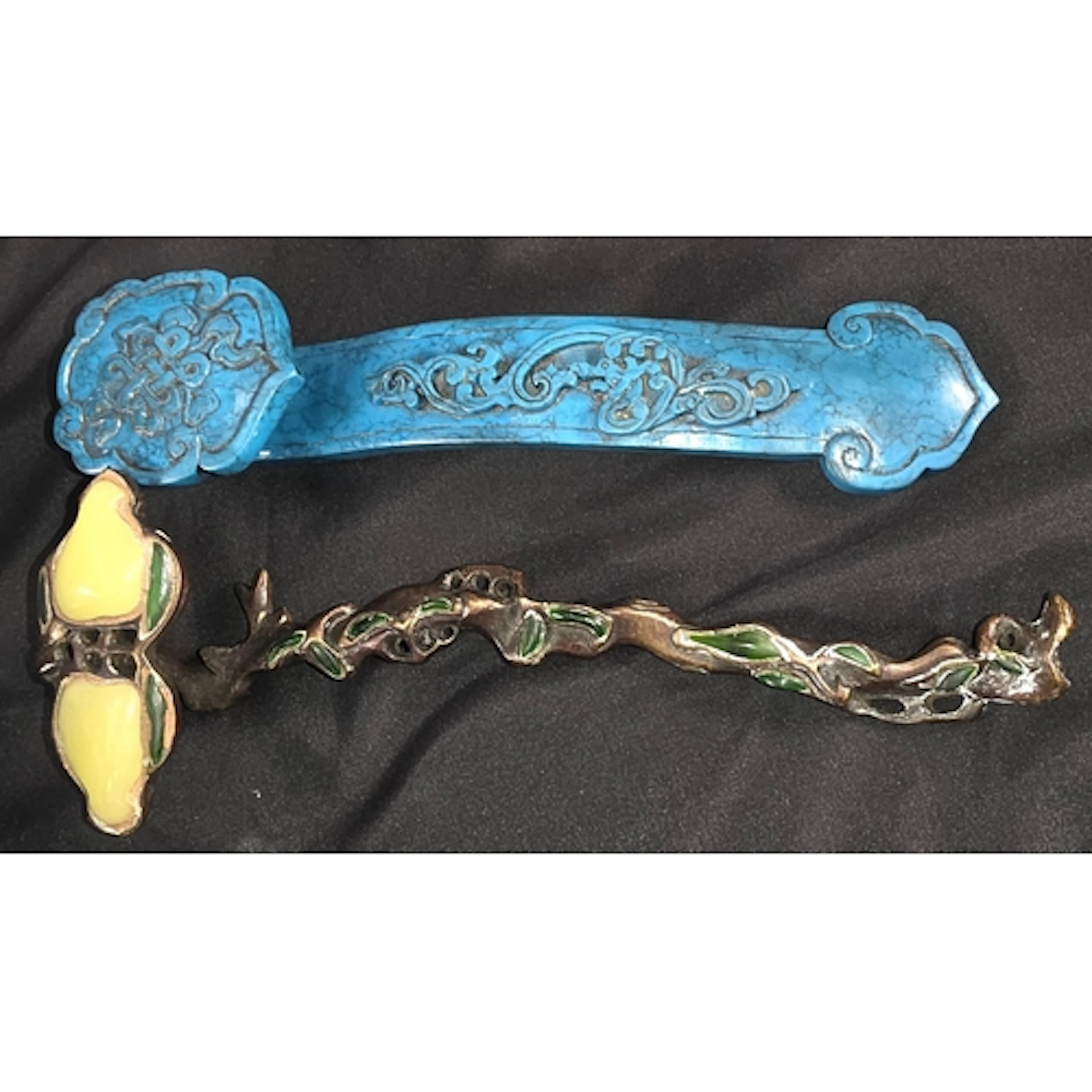 Two Chinese Rui Sceptres, one carved stone in turqoise, leng...