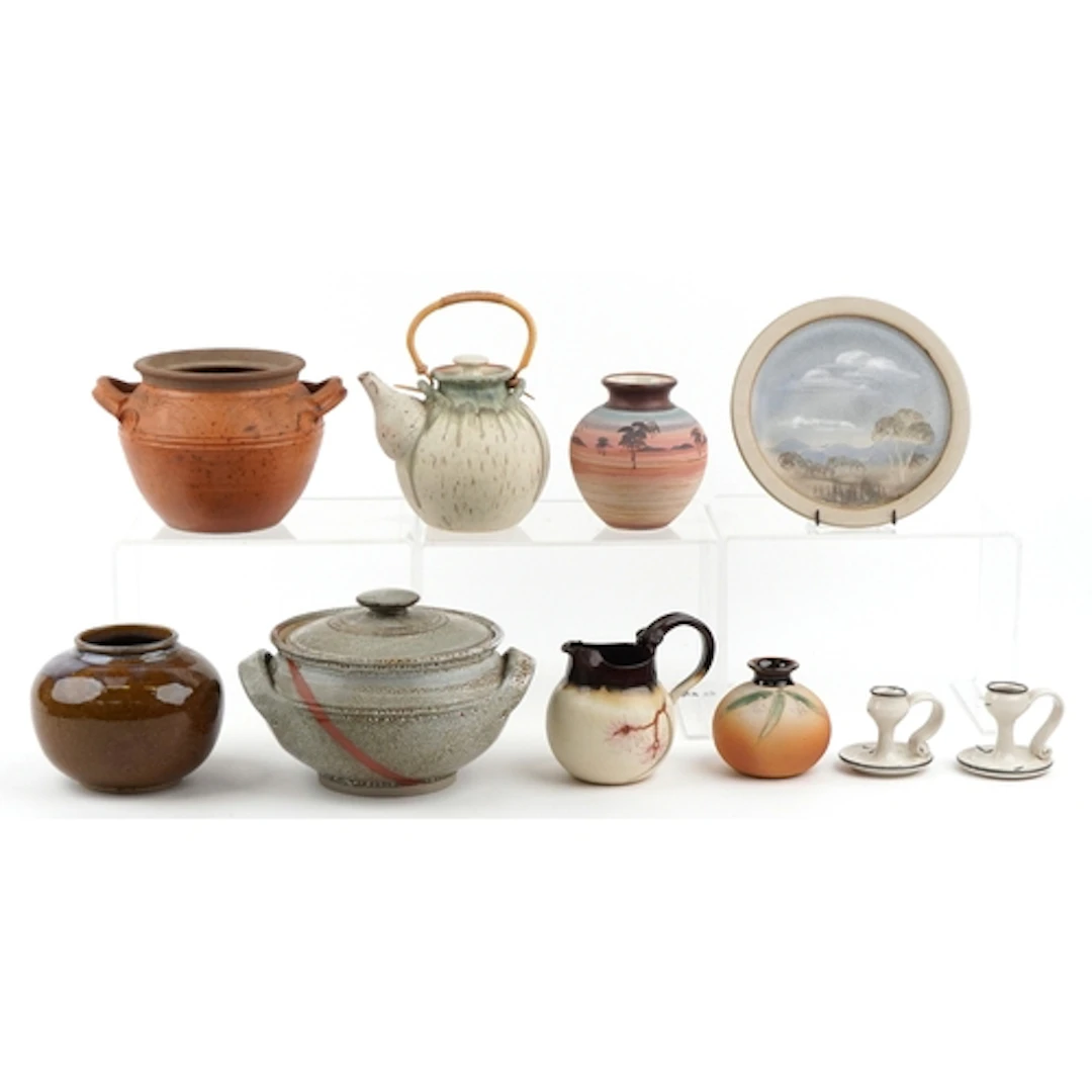 Studio pottery, some signed, including lidded tureen, vases ...