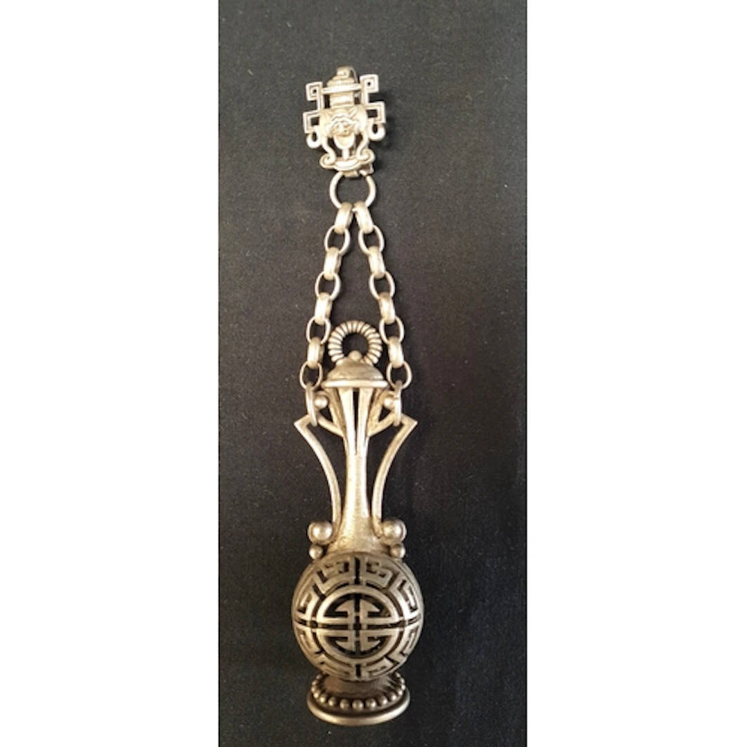 CHINESE WHITE METAL HANGING SCENT HOLDER with pierced detail...