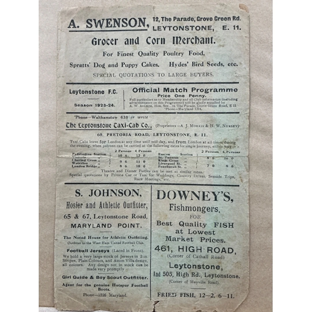 1923 - 1924 Leytonstone v Chelsea Football Programme: Four ...